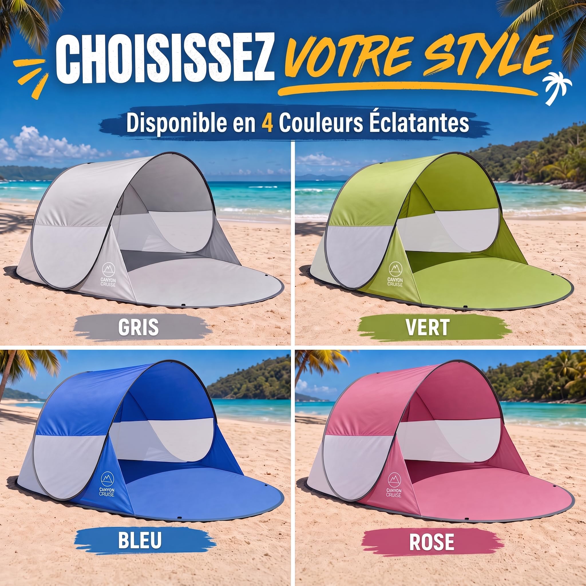 GOODS+GADGETS® Tente de Plage Pop-up 240x140 cm - Abri Automatique | Montage en quelques secondes, protection UV SPF 30+, fibre de verre légère - idéale 2-3 personnes