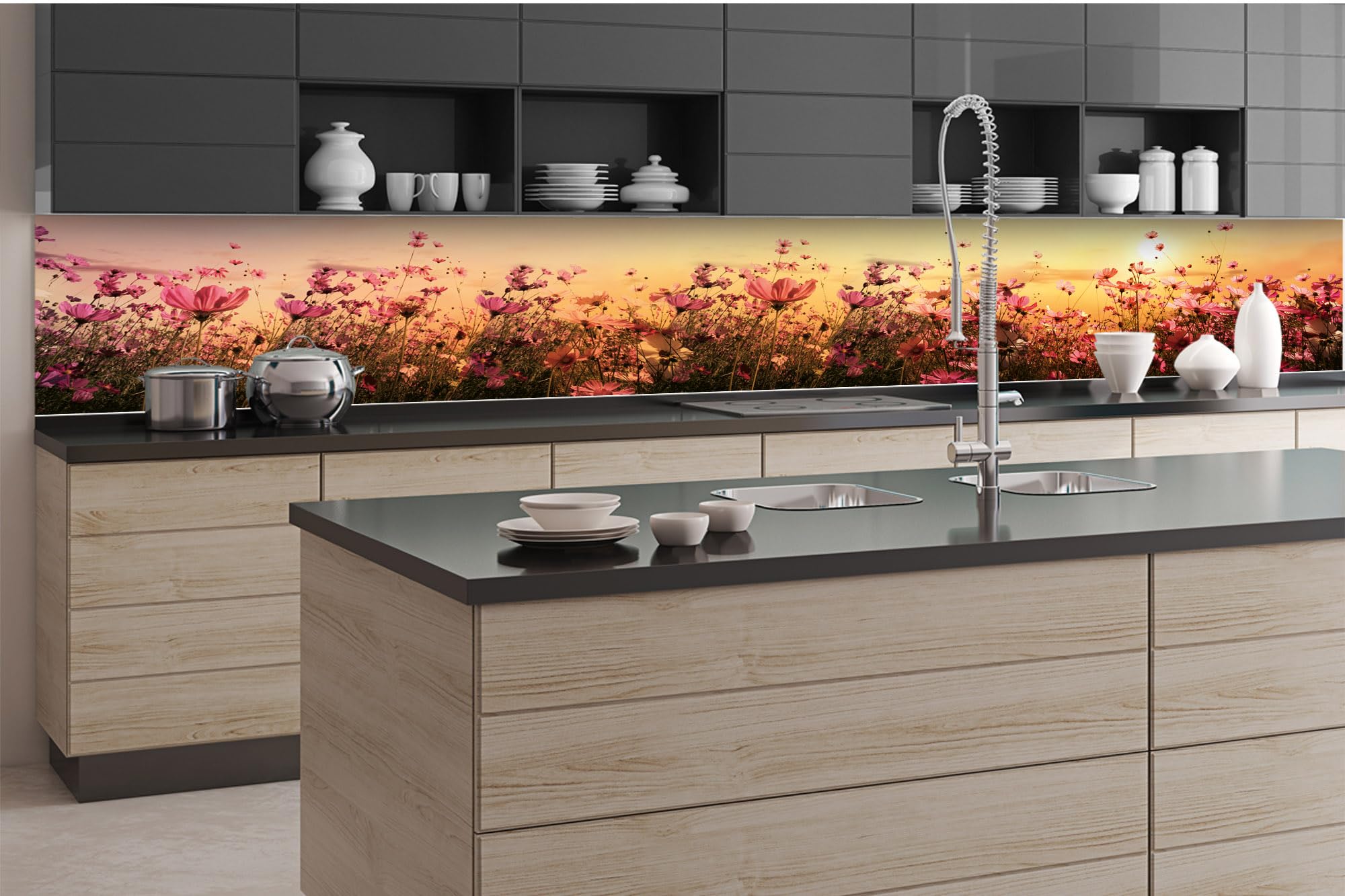 DIMEX LINE Self-Adhesive Kitchen Backsplash Film Flower Field 350.01 cm × 60.00 cm | Adhesive Foil - Decorative Foil - Splash Guard for Kitchen | Made in EU