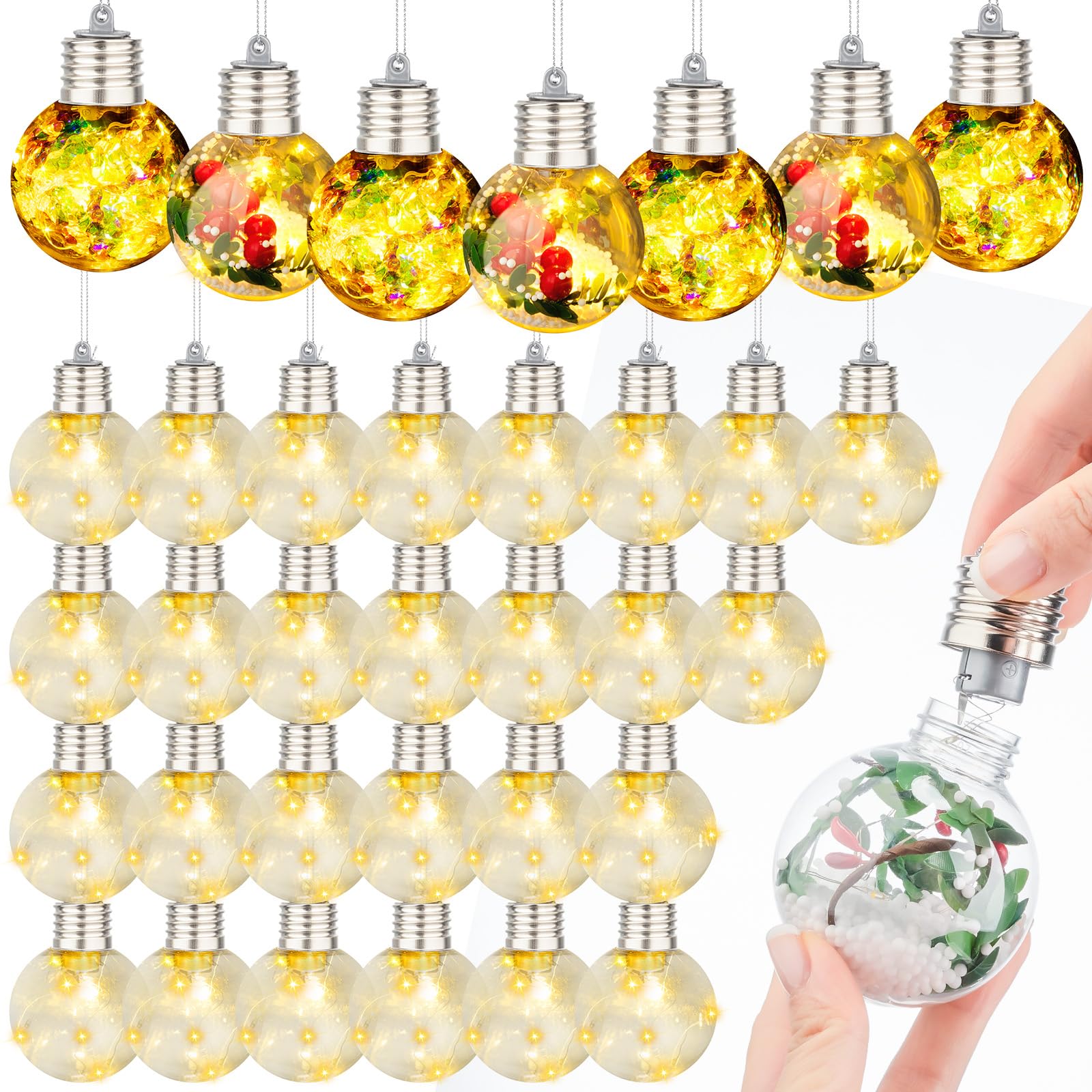 Photo 1 of LED Christmas Ball Ornaments Light up Clear Plastic Fillable Ornament Balls Clear Hanging Ornaments Ball Round Christmas Ornaments for Christmas Trees Wedding DIY Craft Decor(2.36 Inch, 48 Pcs)