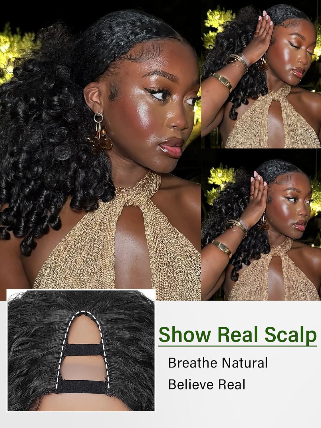 Glueless Kinky Straight V Part Wig 26 Inch，Afro Curly Wigs for Black Women，Wear and Go Half Wig With Bouncy Curls In the End (Natural Color)