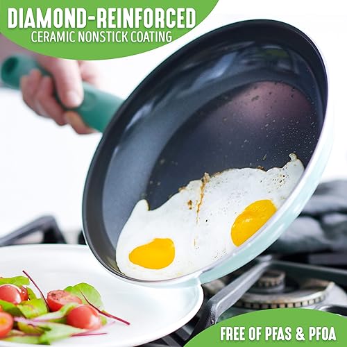 Miniatura 2 de GreenLife Soft Grip Diamond - Juego de batería de cocina ollas y sartenes antiadherentes de cerámica saludable de diamante con asas de agarre suave
