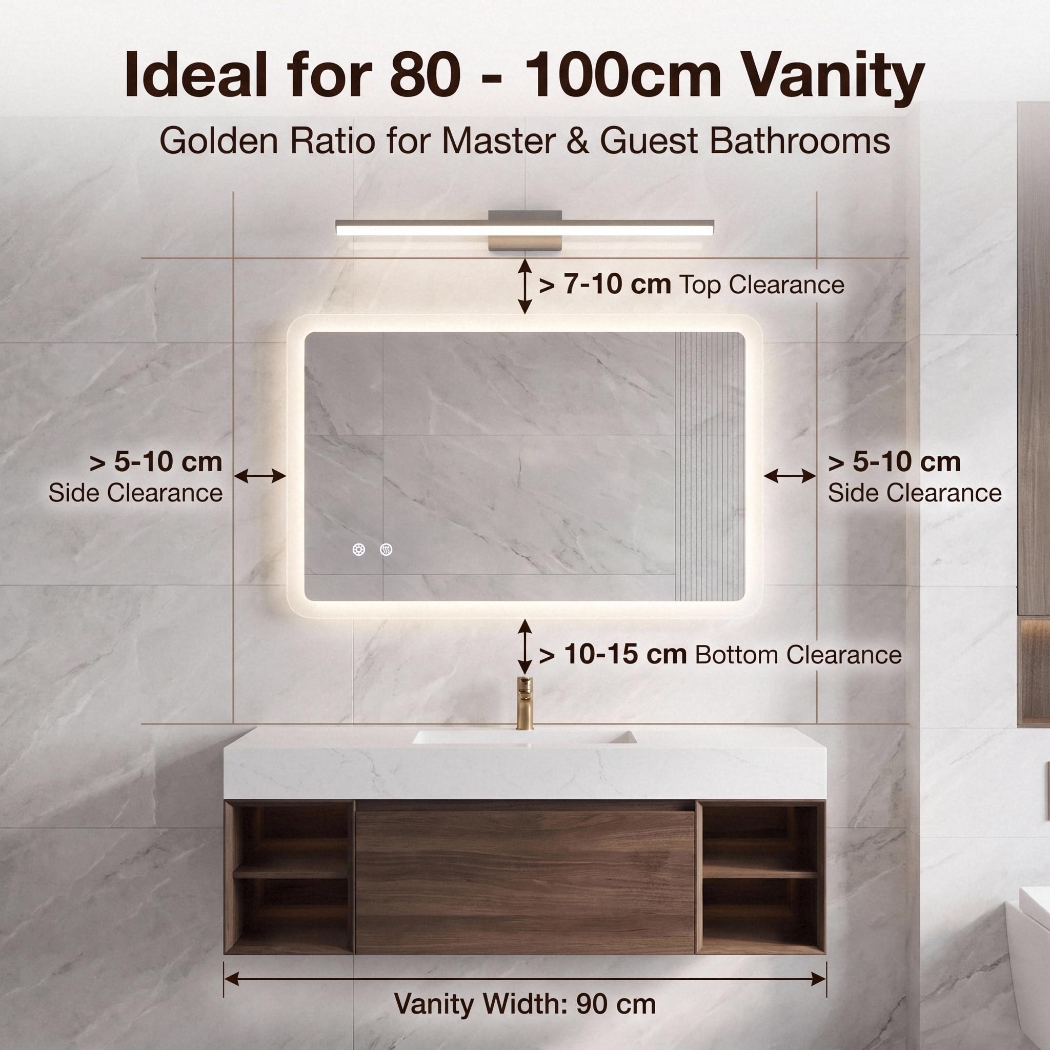 Clevich Specchio Bagno con Luce LED 80x60 cm Rettangolare Bordo Satinato