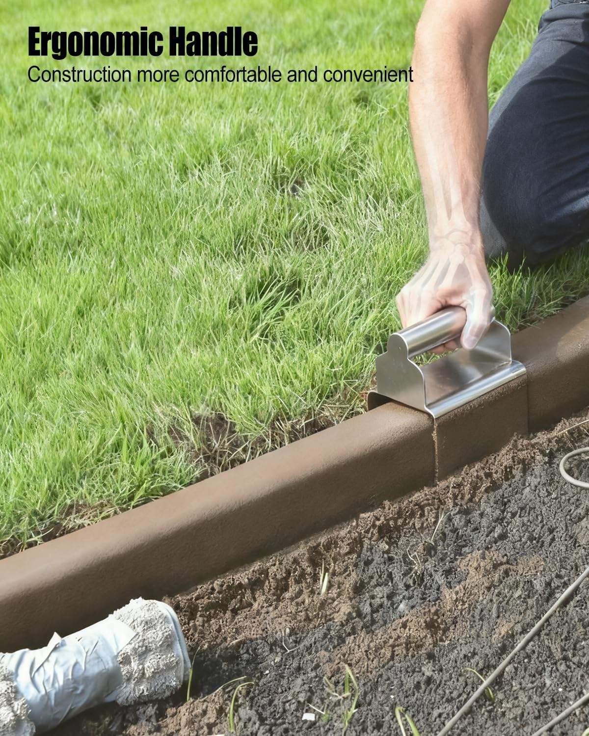 Landscape Curb Trowel, Stainless Steel Concrete Curbing Trowel 4" x 6" x 4" Curb Tool for Concrete Edging, Curb and Gutter Concrete Tools, Concrete Curb Tools with Handle and Putty Knife