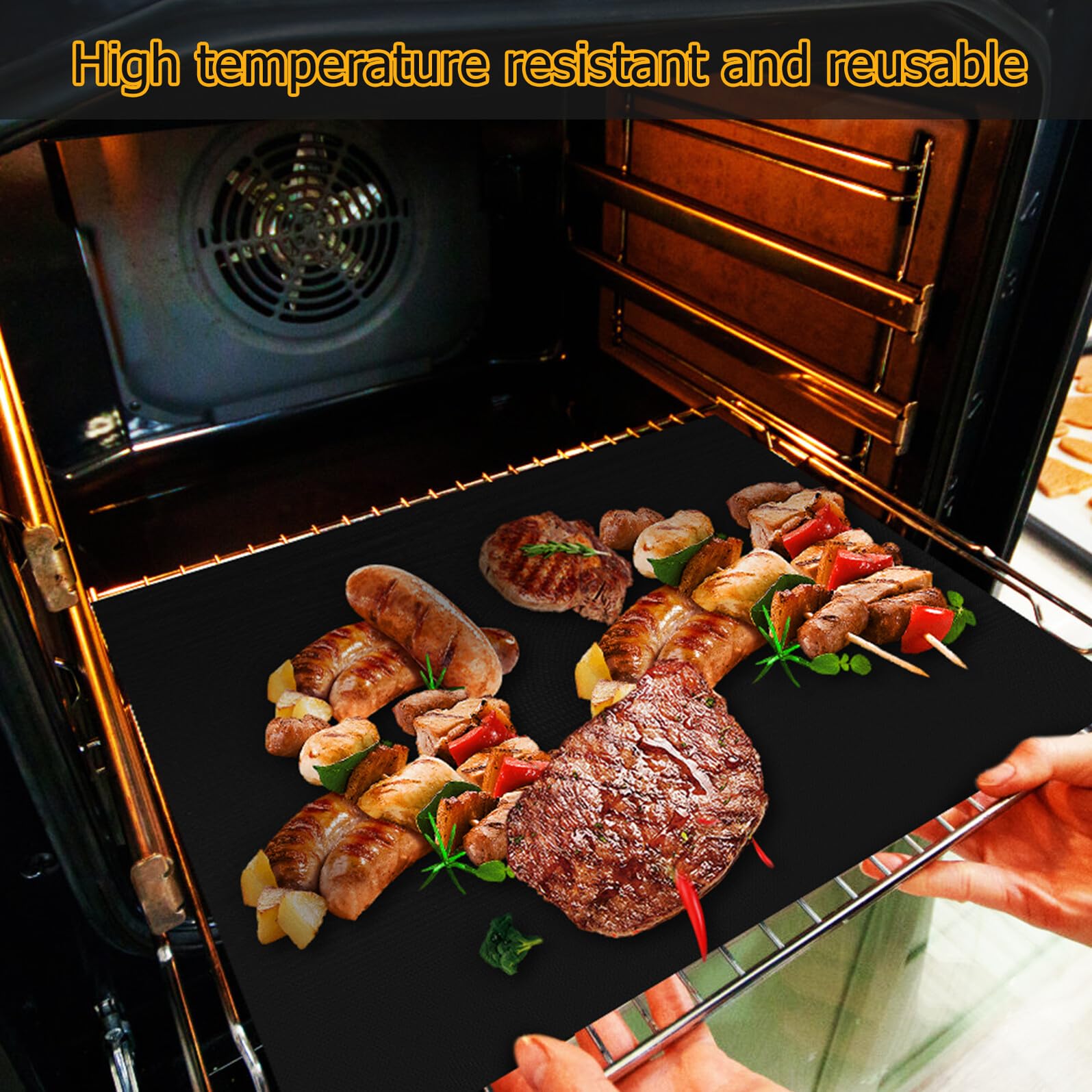 NUOBESTY 9 Stück Teiliges Backofen Hitzebeständigen Schwarzen Antihaft ofenmatten Wiederverwendbare Grill Backmatten Zuschneidbar für Gleichmäßiges ohne Anbrennen