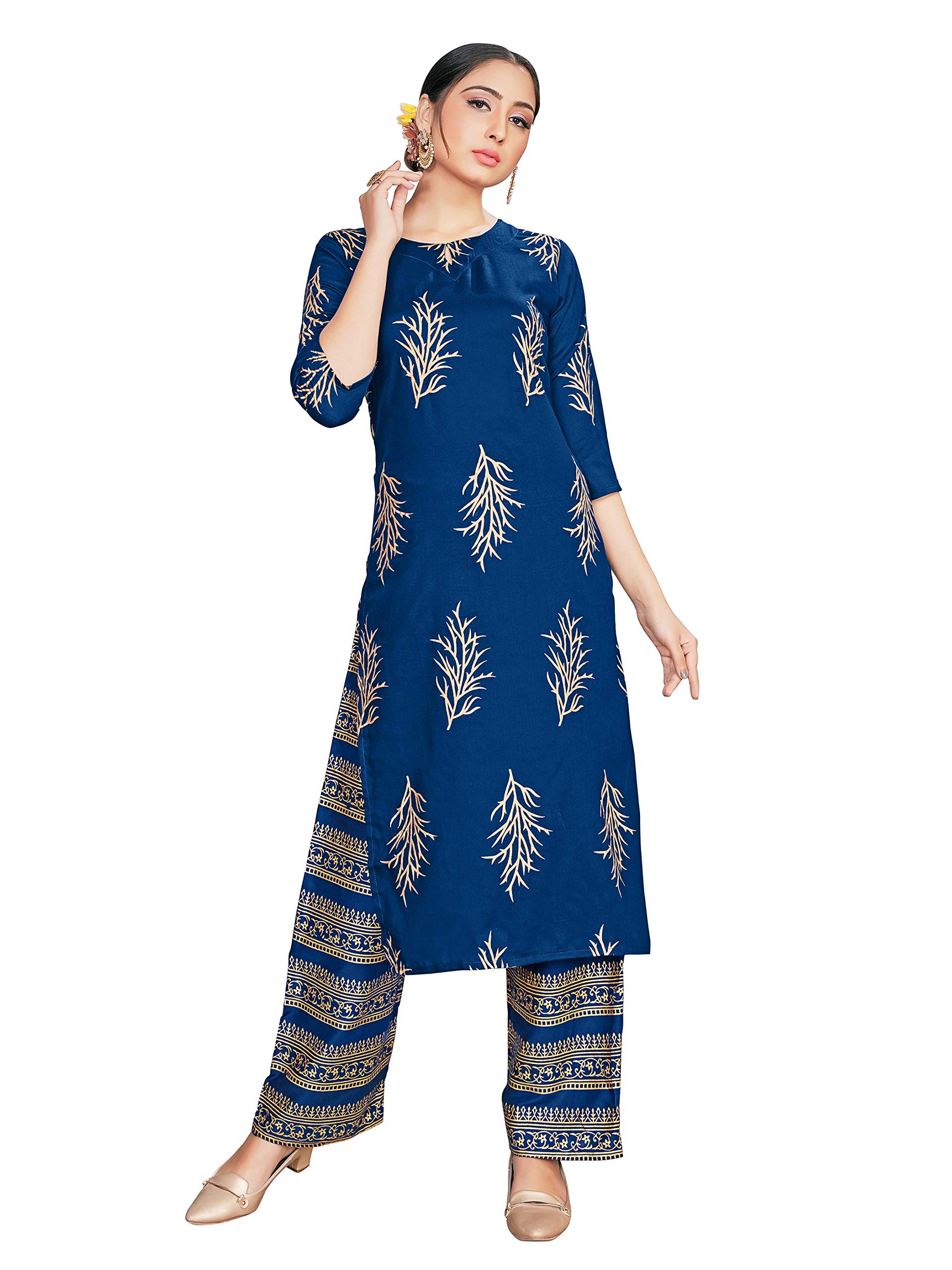 Elina fashionIndian Kurti for Women's With Pant | Rayon Foil Printed Kurta Partywear Kurtis For Women Tunic