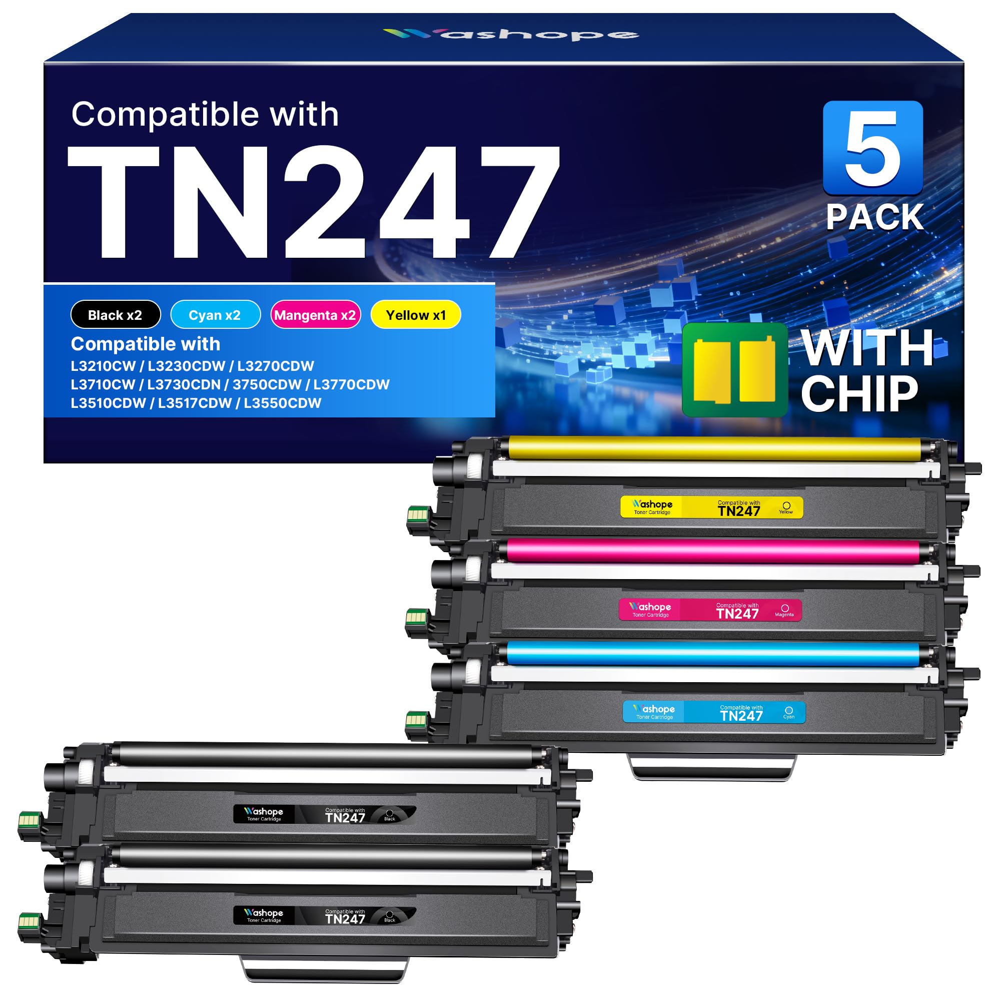 TN247 TN-243CMYK Toner Kompatibel für Brother MFC L3750CDW TN243 (5er-Pack) | Kompatibel für MFC-3750CDW DCP-L3550CDW HL-L3210CW MFC-L3770CDW MFC-L3710CW HL-L3230CDW MFC-L3730CDN TN-243CMYK tn247 toner