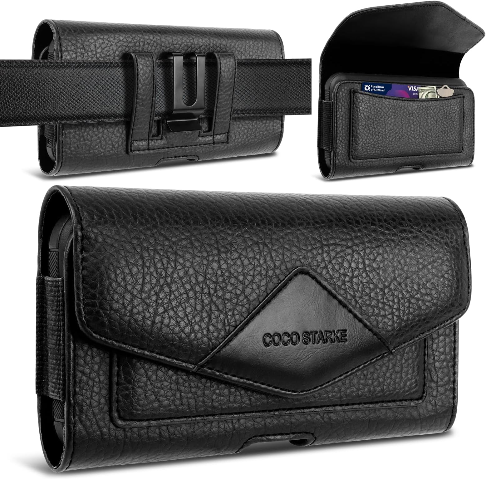 Leather Phone Holster Belt Loop Phone Belt Holder for Men Carrying Pouches Wallet Black for iPhone 17 16 15 14 13 12 14Pro/Pro Max Phone Case Samsung Motorola,Compatible with Case/Cover