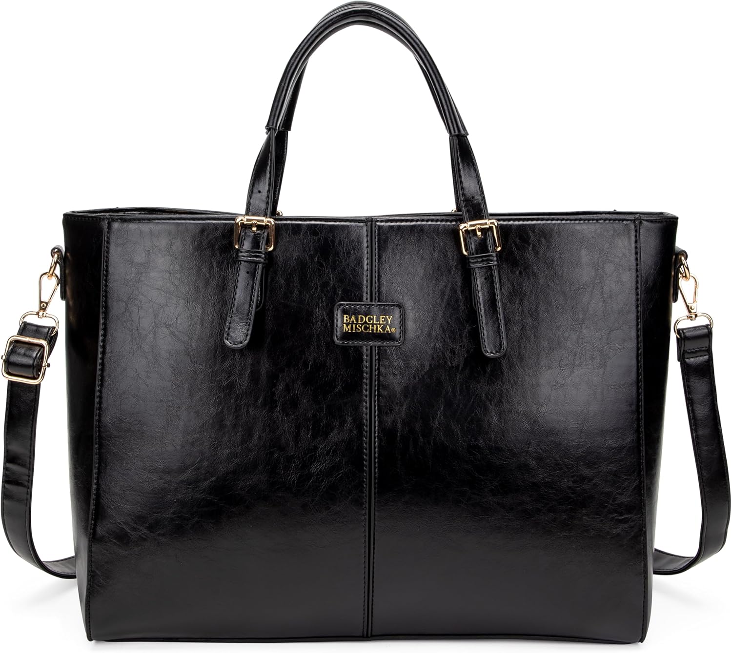 Badgley Mischka Julia Vegan Leather Tote Weekender Travel Bag (Black)