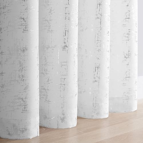 Miniatura 5 de Taisier Home Cortinas de bloqueo de luz blanca metálica, con estampado de lunares plateados, cortinas geométricas plateadas de 54 pulgadas, cortinas