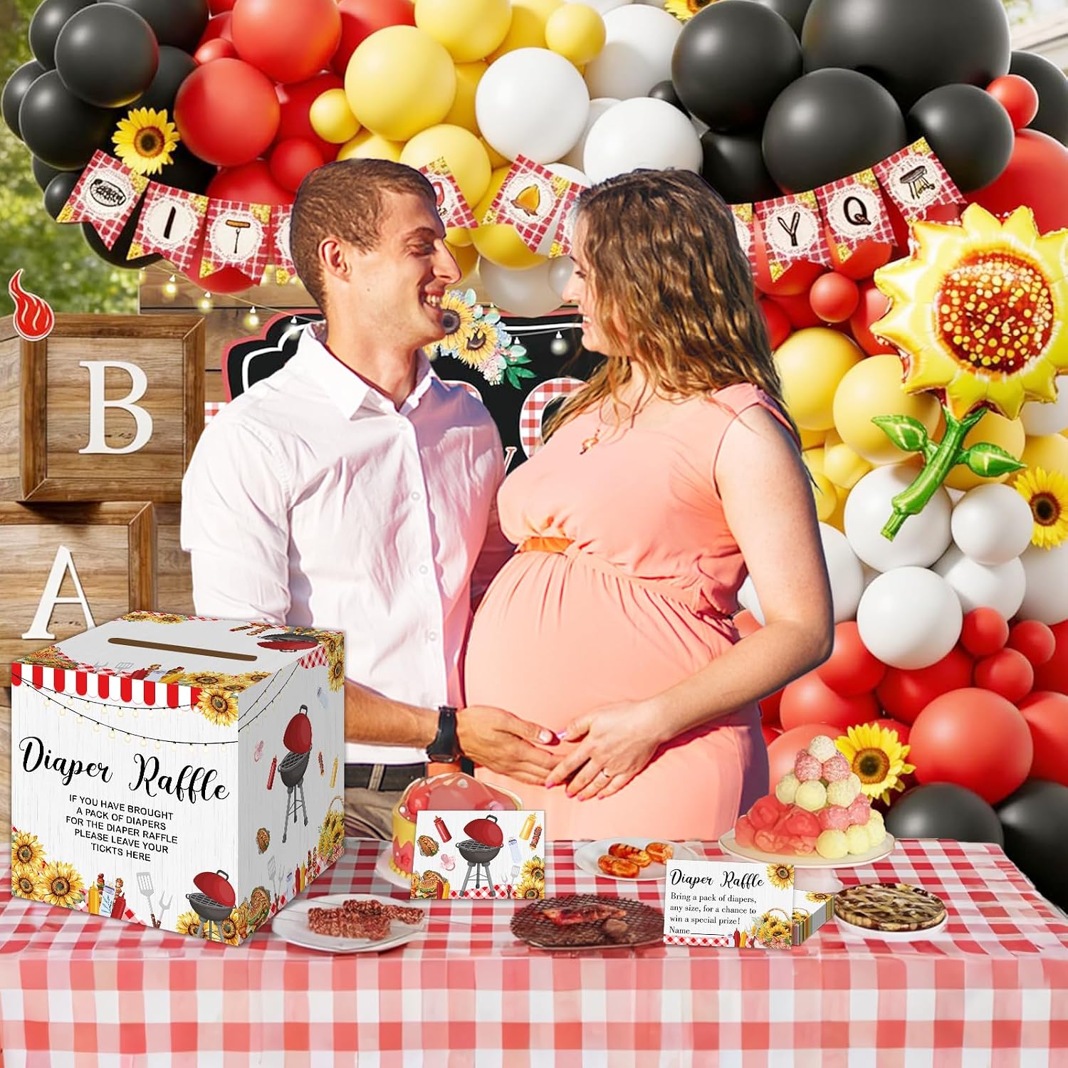 BBQ Diaper Raffle Kit, 50 Pcs Diaper Raffle Tickets and 1 Pc Diaper Raffle Card Box, Barbecue Themed Baby Shower Supplies with Advice & Wishes Insert Cards image 5