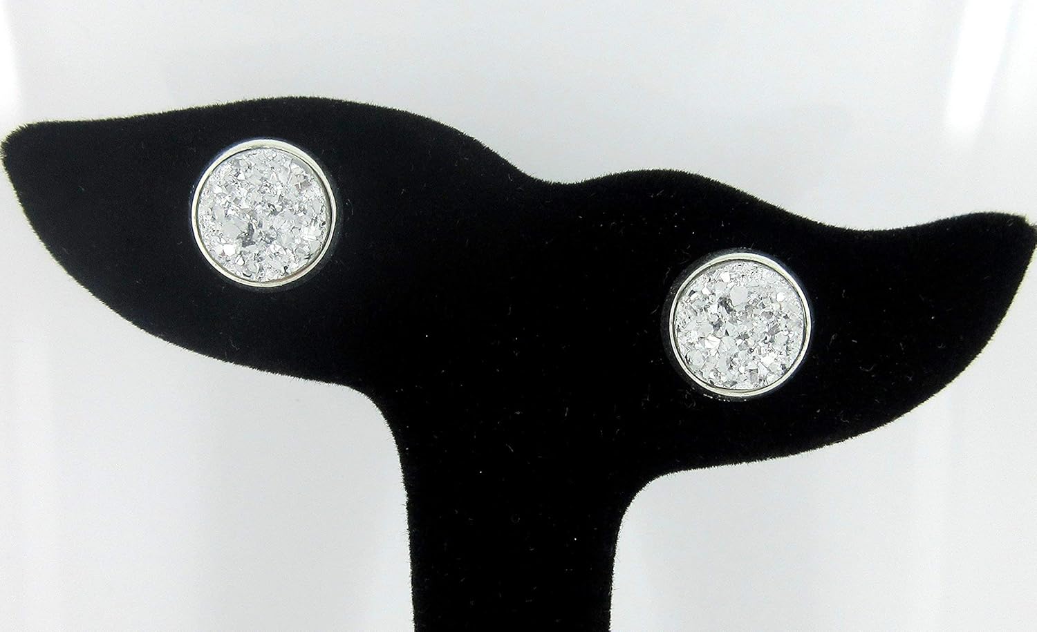 Trio Silver-tone Stud Earrings Faux Druzy Stone Orange AB Black Set 12mm