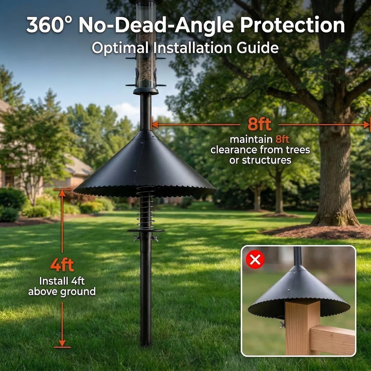 Metal Heavy Duty Squirrel Baffle for Bird Feeders Squirellinator Baffle with Spring Squirrel Protector, Fits 0.5" to 1" in Round Diameter Rust-Resistant Chew-Resistant 19 Inch