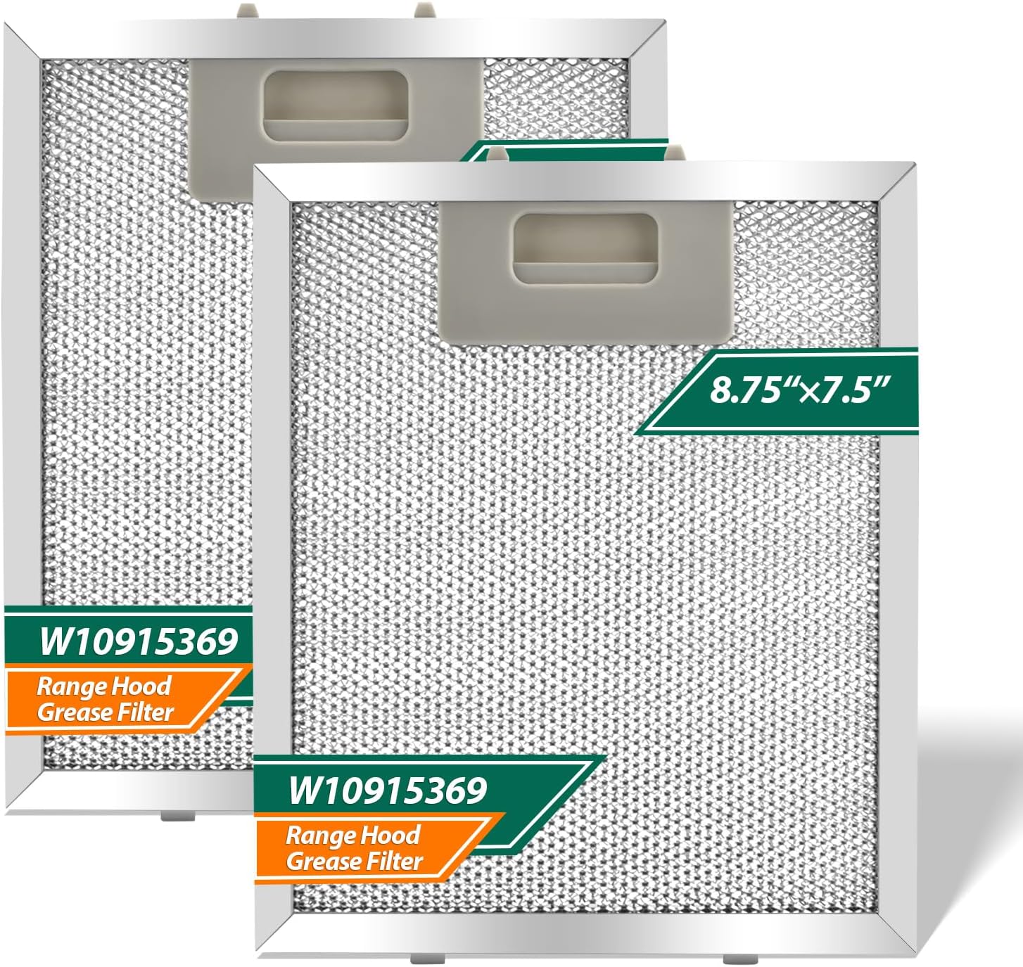 W10915369 Range Hood Filter 8.75 X 7.5 Inch Compatible with Whirlpool, Jenn Air, Kitchen Aid, Aluminum Mesh Grease Filter (2PCS)