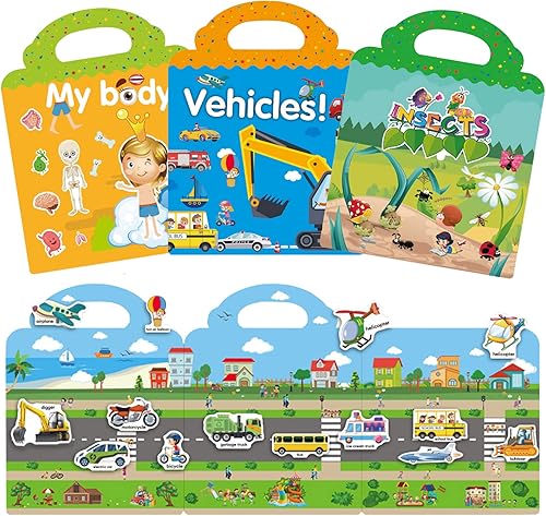 Miniatura 20 de Libro de calcomanías reutilizables, calcomanías de animales, duraderas y no adhesivas, adhesivos para ventanas para niños, calcomanías educativas