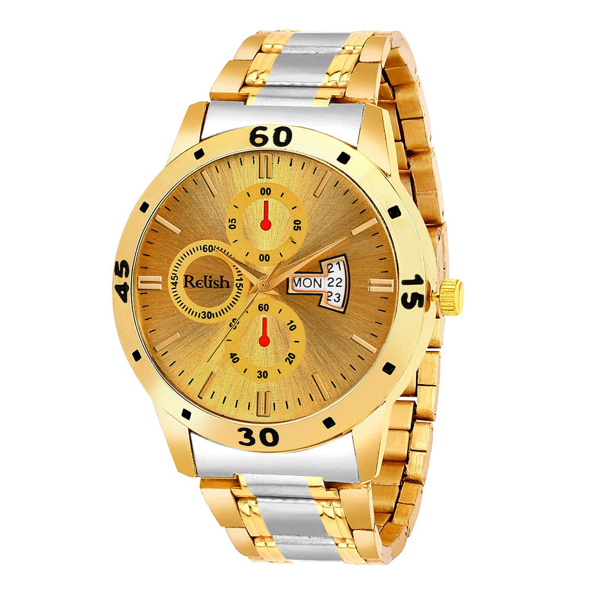 Relish Analogue Mens Watch (Gold Dial Gold Colored Strap) (B08RJMWM3X) Amazon Price History, Amazon Price Tracker