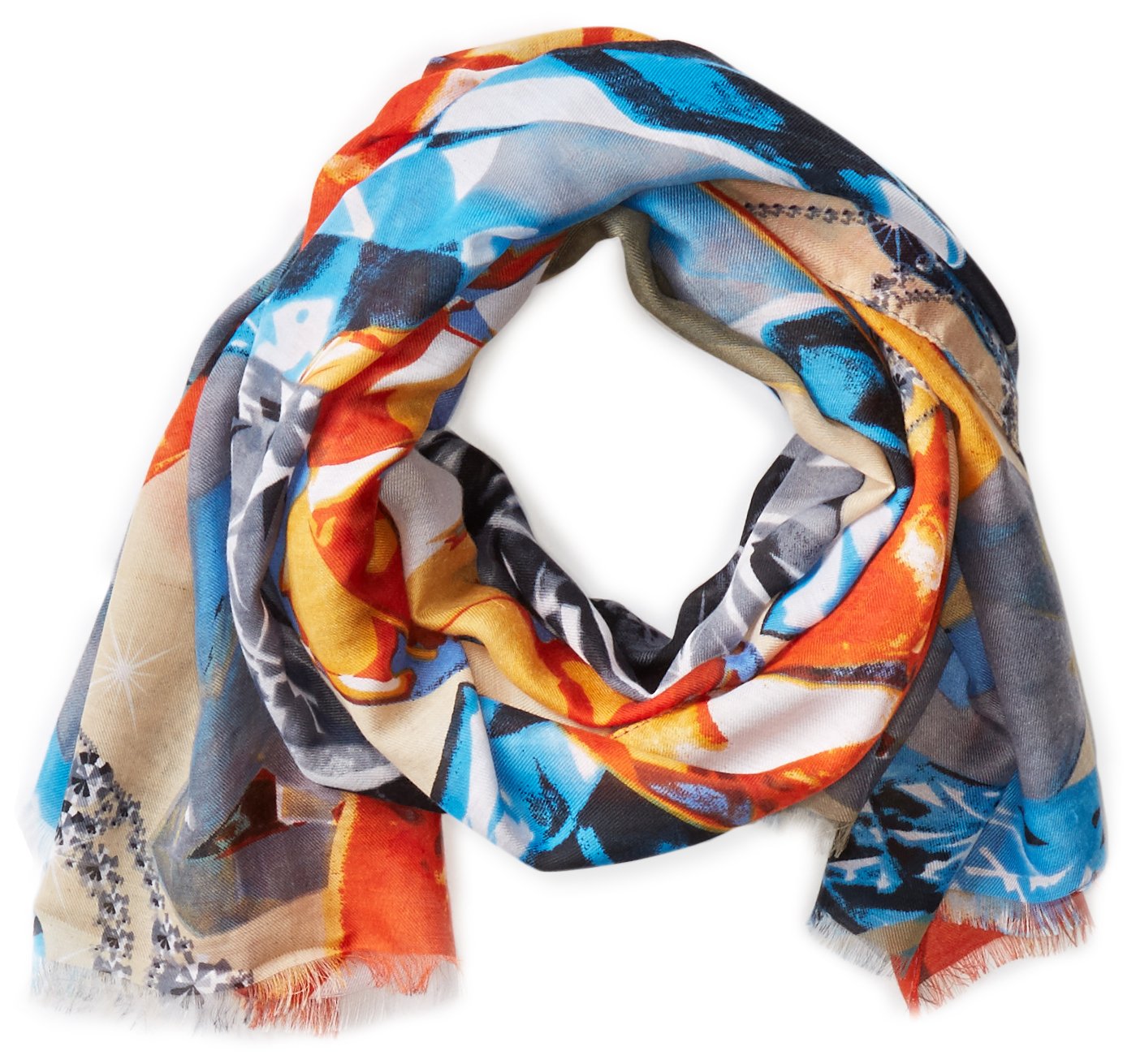 La Fiorentina Women's Gem and Skull Fringe Scarf, Orange/Multi, One Size