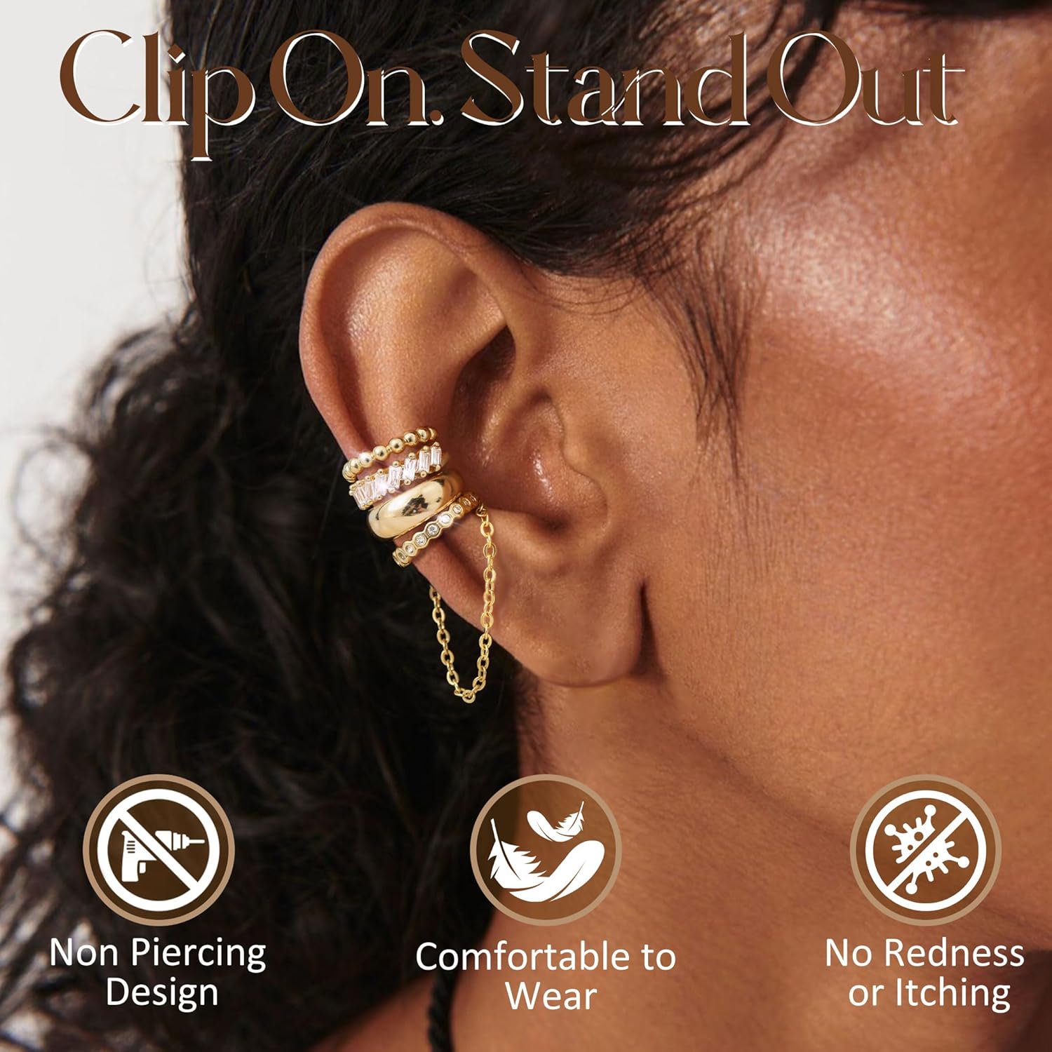 Florideco 4Pcs Ear Cuffs Non-Piercing for Women Dainty 14K Gold Plated Clip On Cartilage Earrings Hypoallergenic Huggie Hoop Cuffs Fake Earings for Non Pierced Ears - Image 2