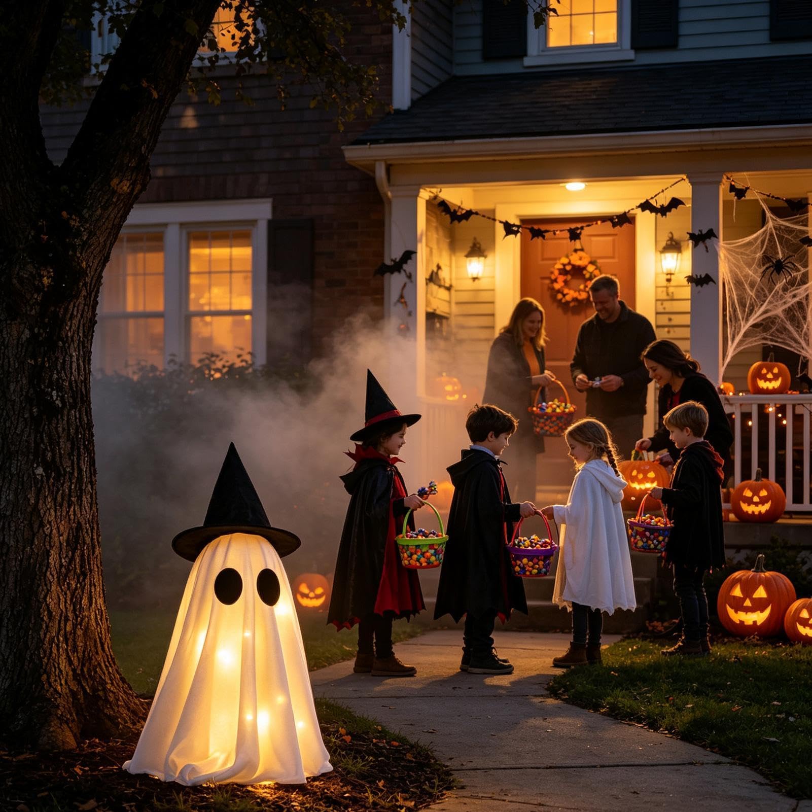 Decorazione Fantasmi Luminosi Halloween Insegna Luminosa Spettrale con | Decorazioni Da Esterno Halloween per Interno Giardino Portico Ingresso Casa Ufficio Balcone Patio
