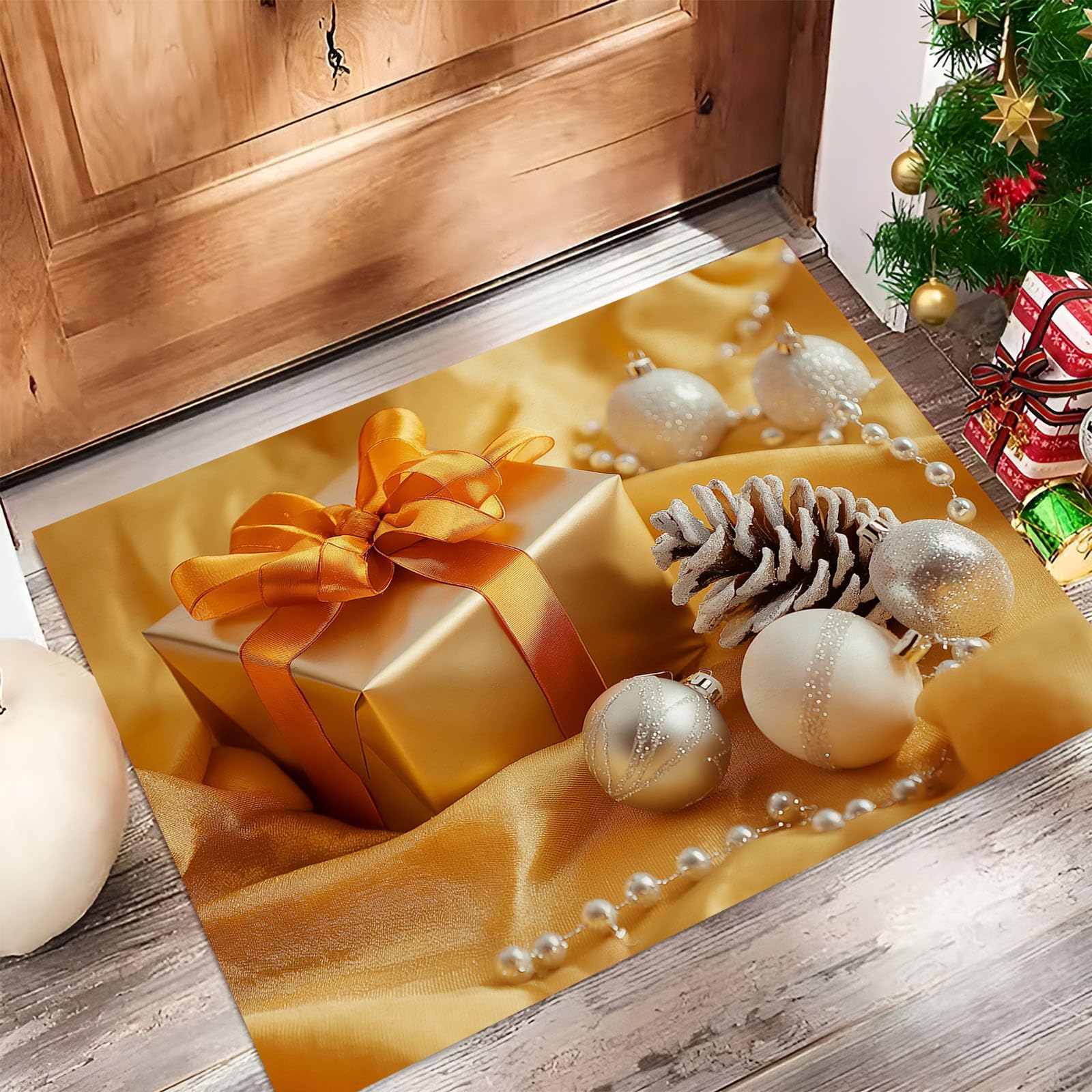 Tapis thème Noël 80x120 cm en fausse laine pour cuisine et entrée