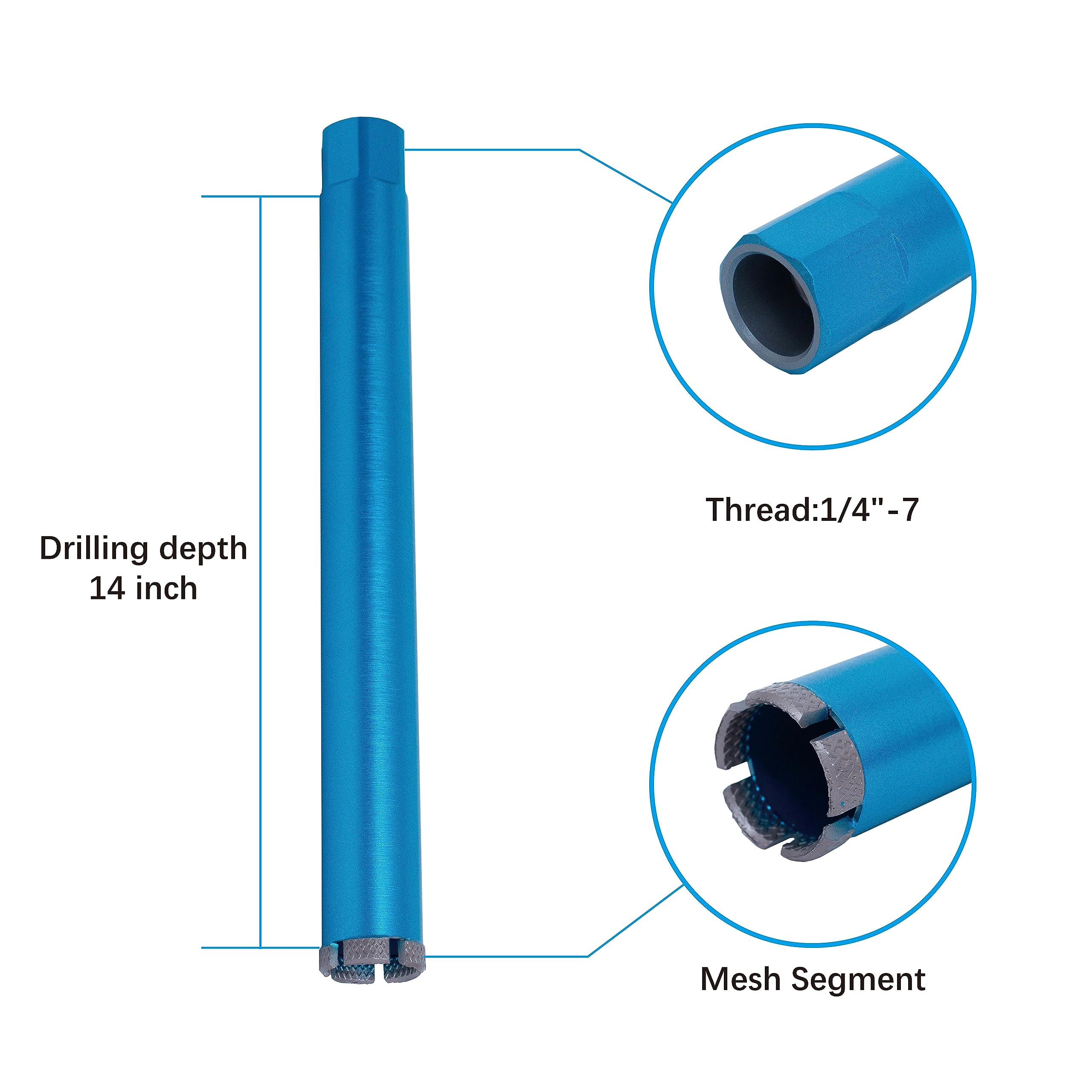 Punta per carotaggio a Umido per calcestruzzo Punta per carotaggio diamantata saldata al Laser per calcestruzzo Duro, Mattoni e filettata da 1-1/4"-7, Grana diamantata 30/40 (2-1/4 Pollici)