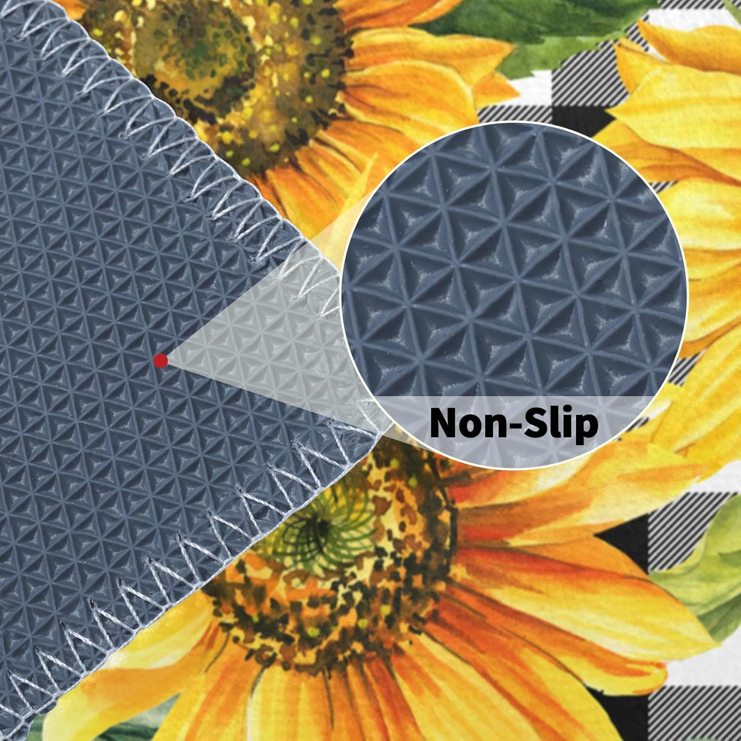 Sunflower Bathroom Rug Summer Floral Non Slip Washable Farmhouse Buffalo Plaid Absorbent Low Profile Bath Mat for Shower Tub Sink Laundry Room 20x32 Inch