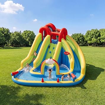 Inflatable Water Slide for Kids Backyard with 450W Blower, Jumping Castle with Water Slide, Water Park Bounce House for Indoor and Outdoor Activities, 15.75 12.63 7.22