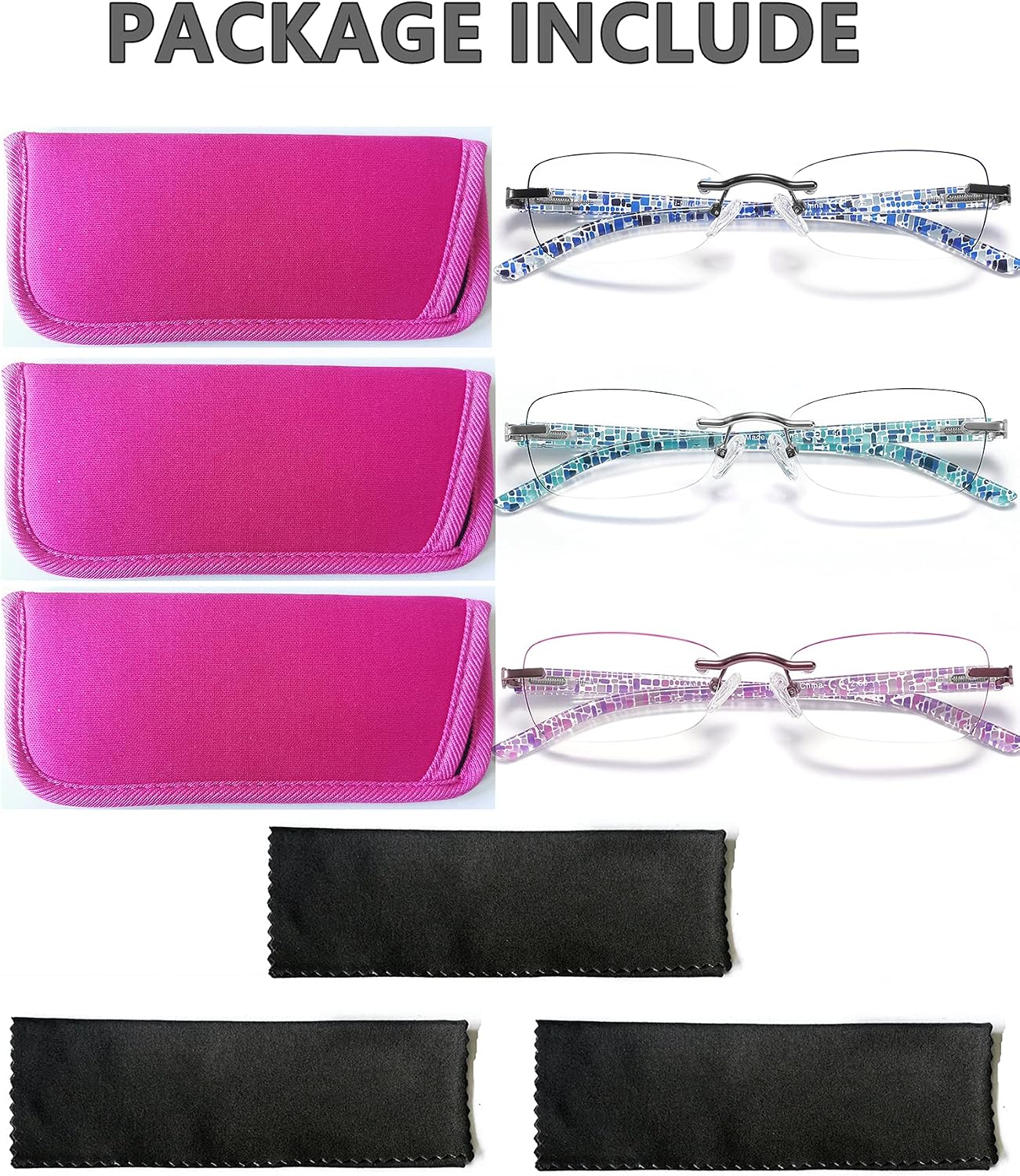 CRGATV 3 Pack Rimless Reading Glasses Blue Light Blocking Stylish Tinted Readers Eyeglasses for Women Anti UV/Eye Strain/Glare (+3.5 Magnification)