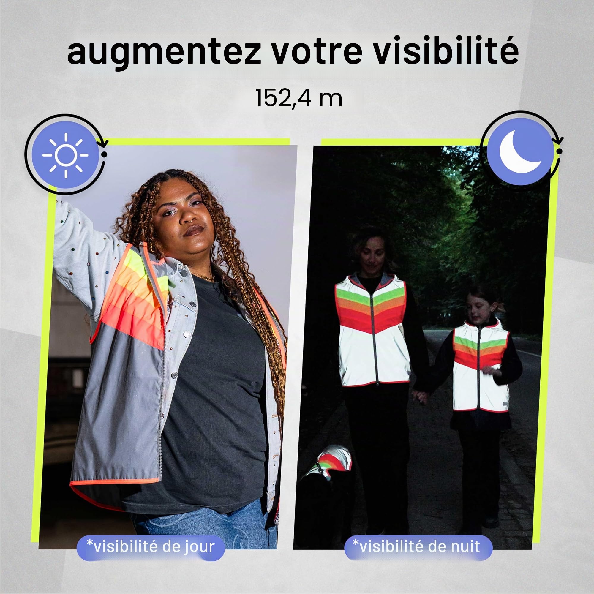 gofluo. Darkflow Gilet réfléchissant – Darkjacket – Fluo Neon – Gilet de sécurité – Gilet réfléchissant – visible dans l'obscurité pour les randonneurs, le jogging, le vélo, la moto – Gris