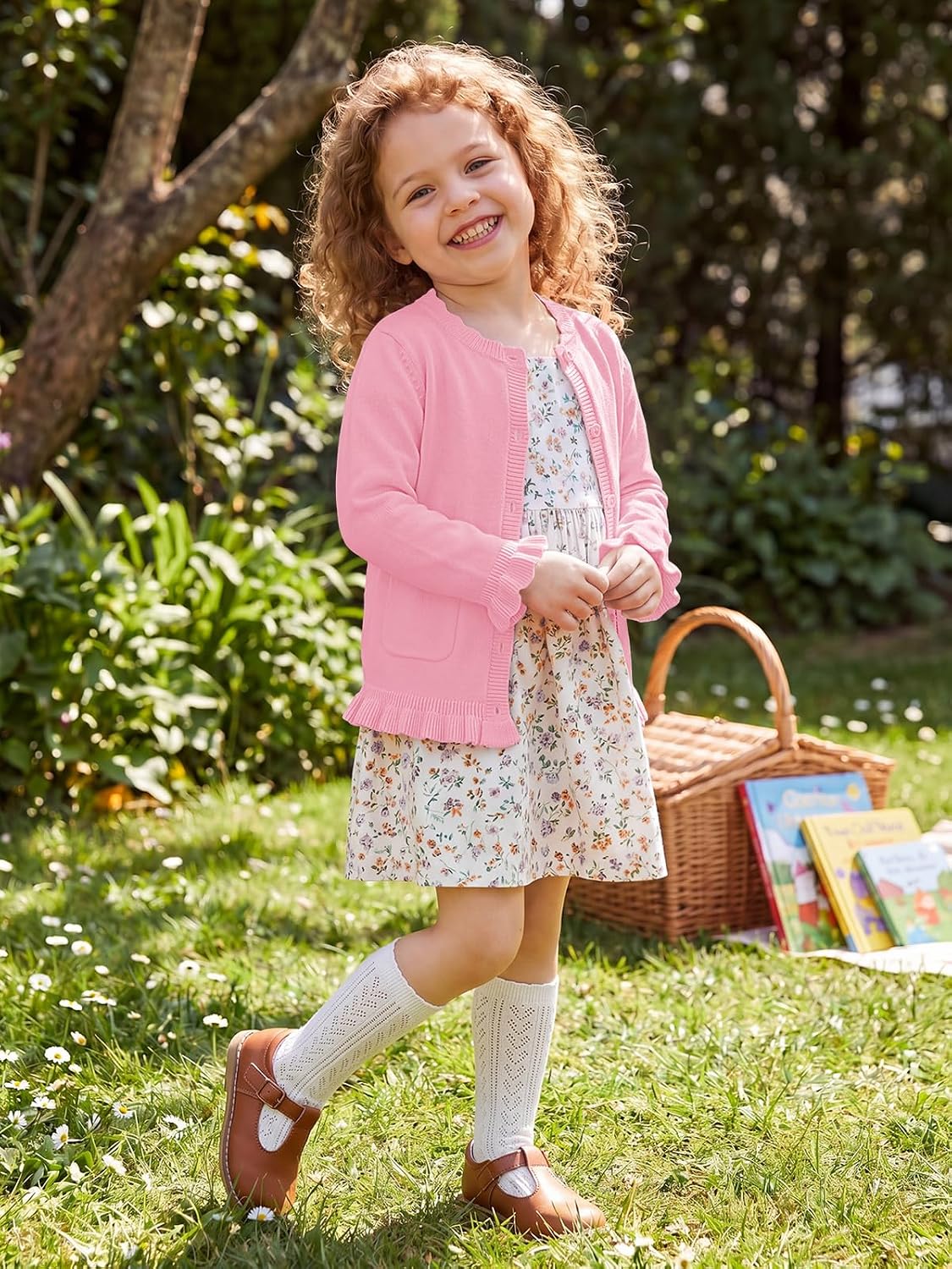 Haloumoning Toddler Baby Girl Button Down Ruffle Trim Cute Cardigan Sweater