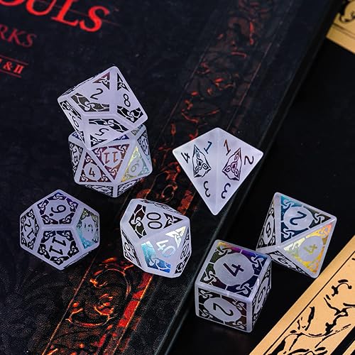 Miniatura 5 de UDIXI D&D - Juego de dados de piedras preciosas de 7 piezas de piedra de cristal blanco con funda de regalo, dados poliédricos para juegos de mesa