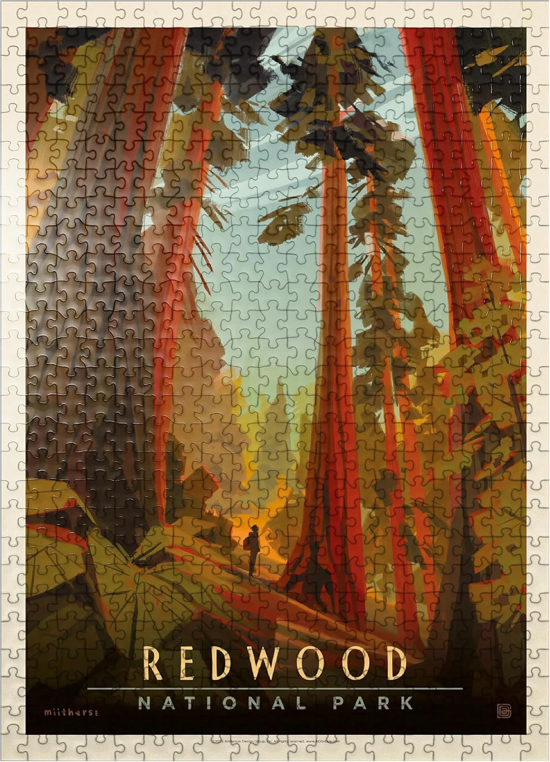 MyPuzzle Redwood National Park: Whispering Wind, Vintage Poster - Premium 500 Piece Jigsaw Puzzle for Adults