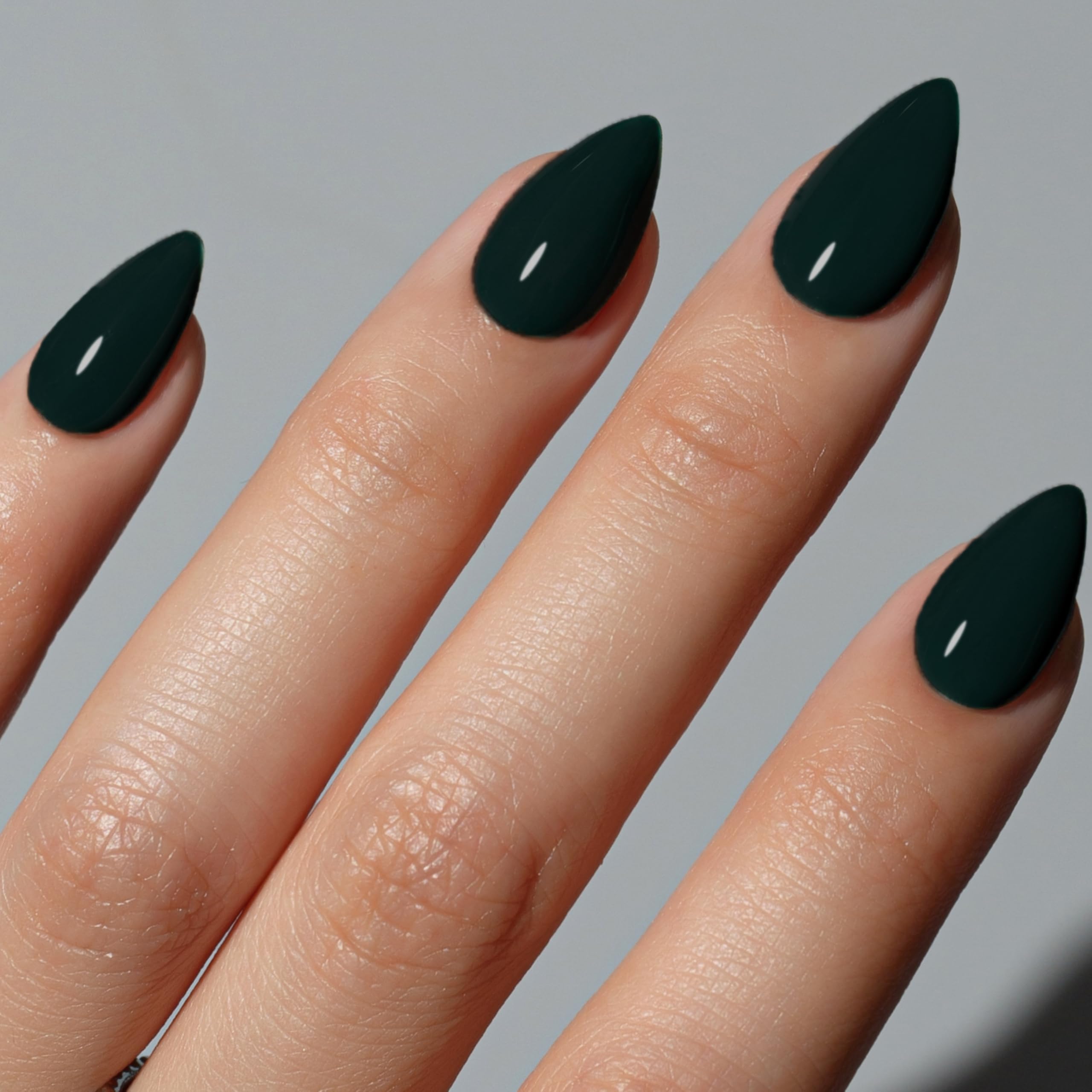 KQueenest Black Press on Nails Short Almond, Short False Nails Press ons, Sheer Dark Fake Nails Medium Stiletto