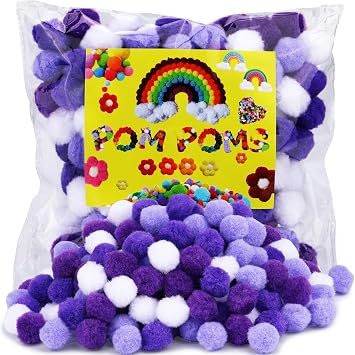 Wonvoc Pom Poms 160 Pcs, Pom Poms 1 Inch, 4 Colors Bulk, for Home and Class Creative Activities, Home Decoration, DIY Arts and Crafts, Purple, Light Purple, and White