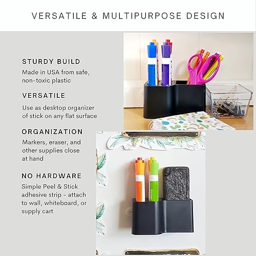 Miniatura 6 de Storage Theory Soporte para rotuladores para pizarra blanca, accesorios elegantes para pizarra blanca para borrado en seco y organizador de