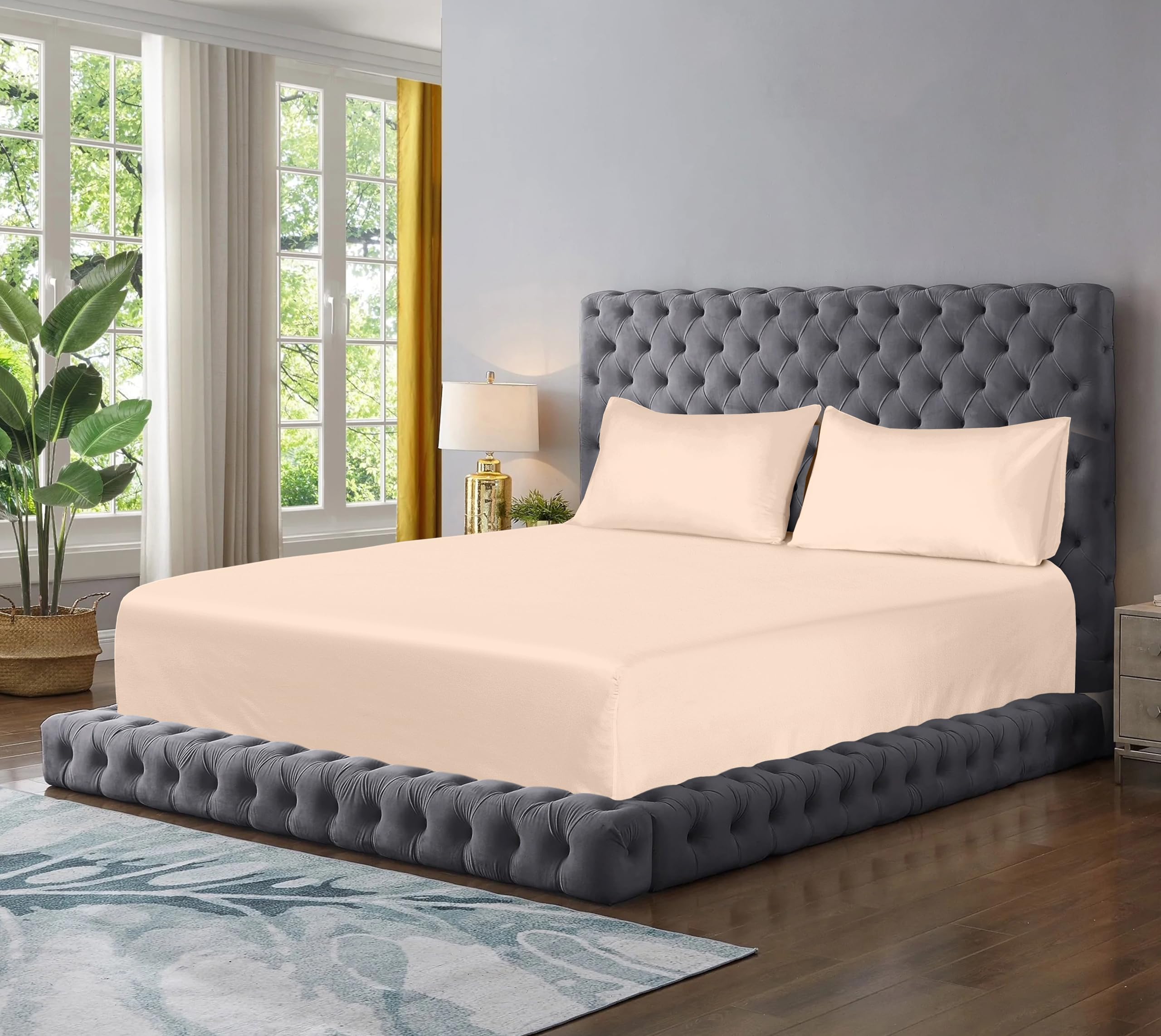 Microfibre Fitted Sheet 40cm Extra Deep Pocket Bed Sheet Soft Brushed Fabric Shrinkage and Fade Resistant Easy Care Bottom Fitted Sheet Bedding (Mocha, King)