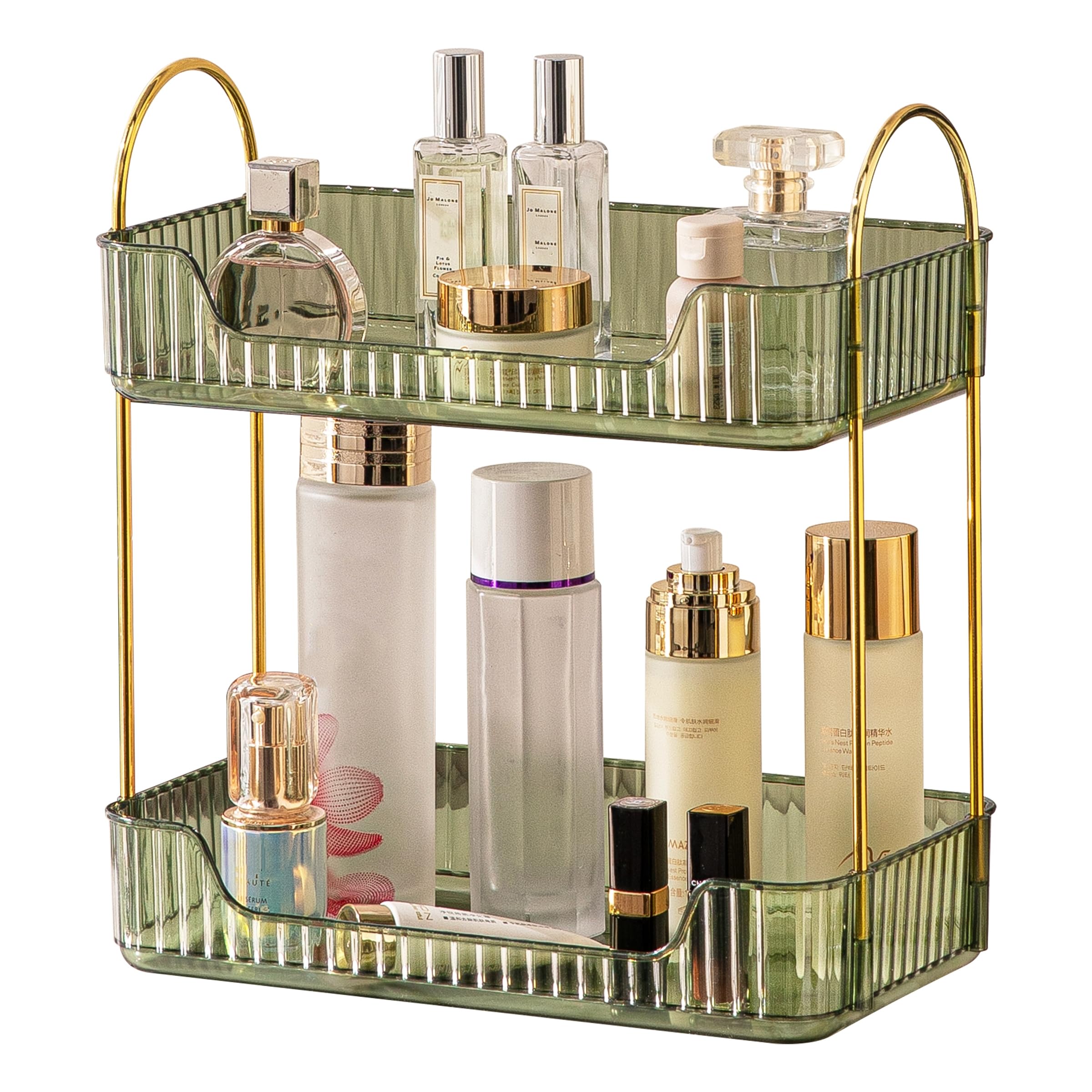 Organizzatore di Trucco, Organizzatore di Cosmetici ad Grande Capacità, Organizzatore di Profumi, Organizzatore Della Cura Della Pelle per Bagno (2 Strati, Verde)
