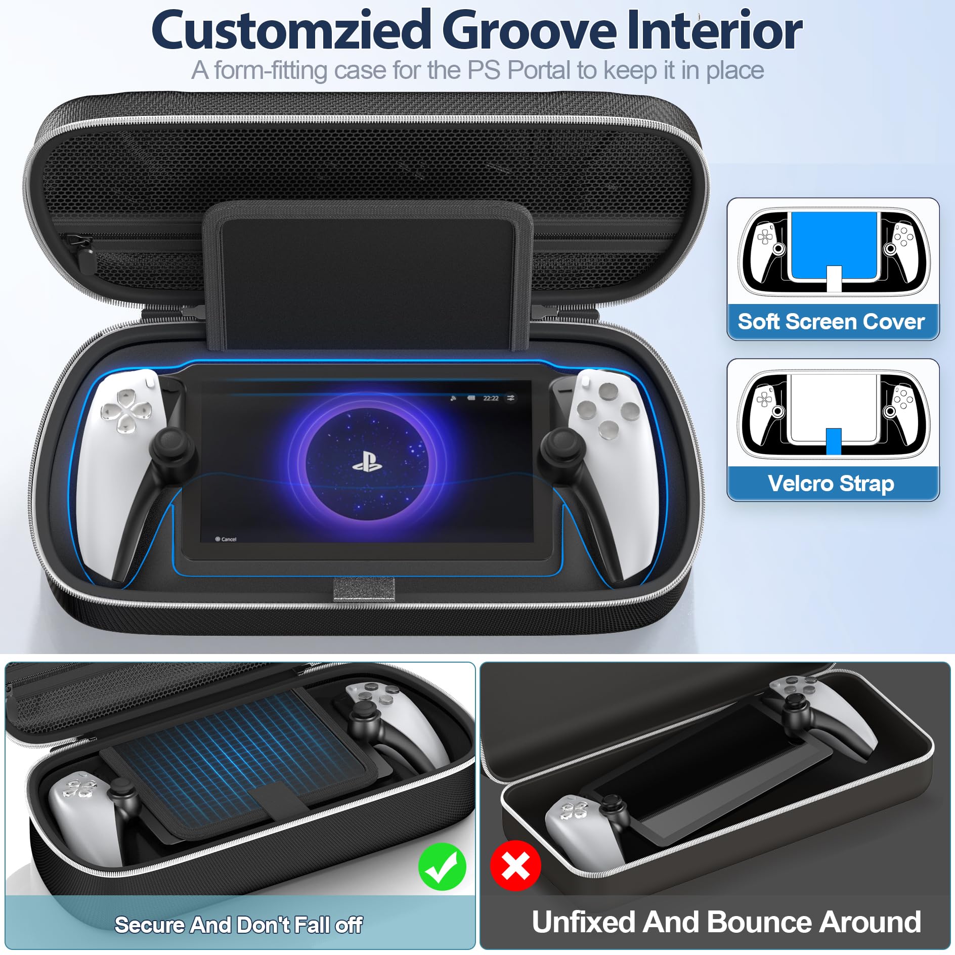 Tokluck Étui de Transport Rigide Compatible avec Play Portal Remote Player, Housse PS Portal avec Poche Zippée pour Contenir Les Accessoires PS Portal, Pochette PS Portal avec Rainure Personnalisée