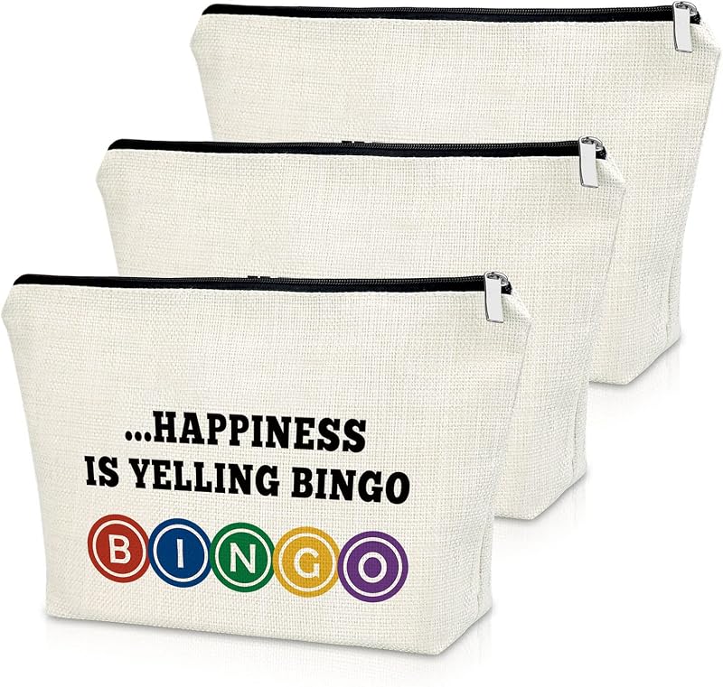 Necessaire de viagem Sazuwu com estampa temática de bingo, 3 unidades, bege