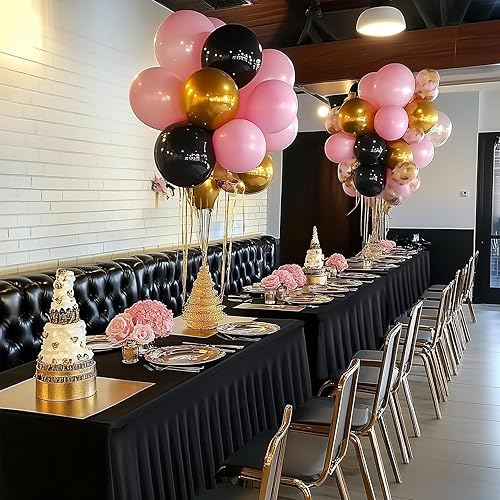 Miniatura 7 de Paquete de 6 manteles de elastano negro de 6 pies con falda con volantes, manteles ajustables de alta elasticidad sin arrugas para mesas