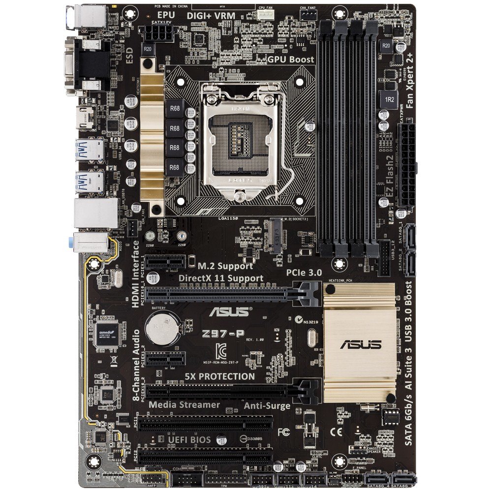 Asus Z97-P Mainboard Sockel LGA1150 (ATX, Intel Z97, 4x DDR3-Ram, PCIe 3.0/2.0 x16, 4x SATA)