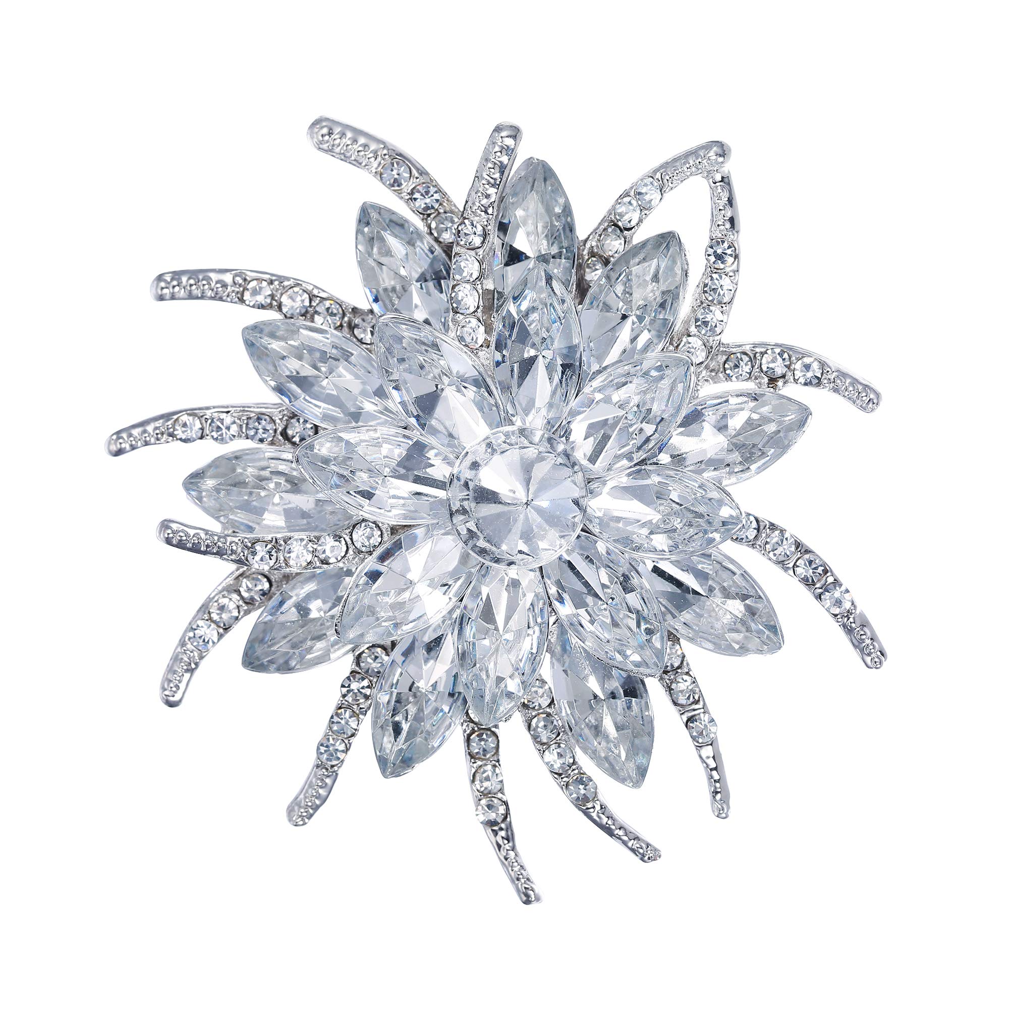 Broche Femme Strass En Forme De Fleur Feuilles - Bijou Décoratif Cristal Et Alliage - Cadeau Élégant Pour Occasions Spéciales - 2