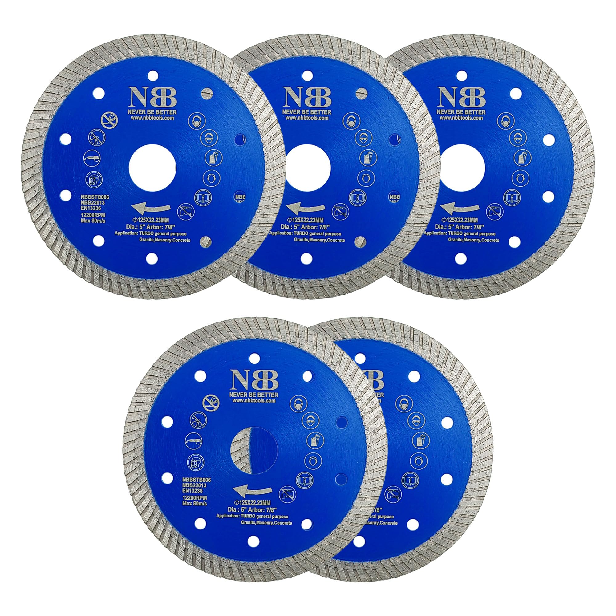NBB Disco de corte de diamante sierra de diamante con 10mm segmento diamant turbo estrecho espesor 2,2mm hoja diamante Corte en seco de Porcelanico Cerámica Azulejo Mármol Granito Piedra (5,125mm)