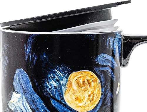 Miniatura 8 de DUSVALLY Taza de café de cerámica para oficina y hogar, pintada única con taza, taza de flores, tazas grandes de 17 onzas, noche de luna
