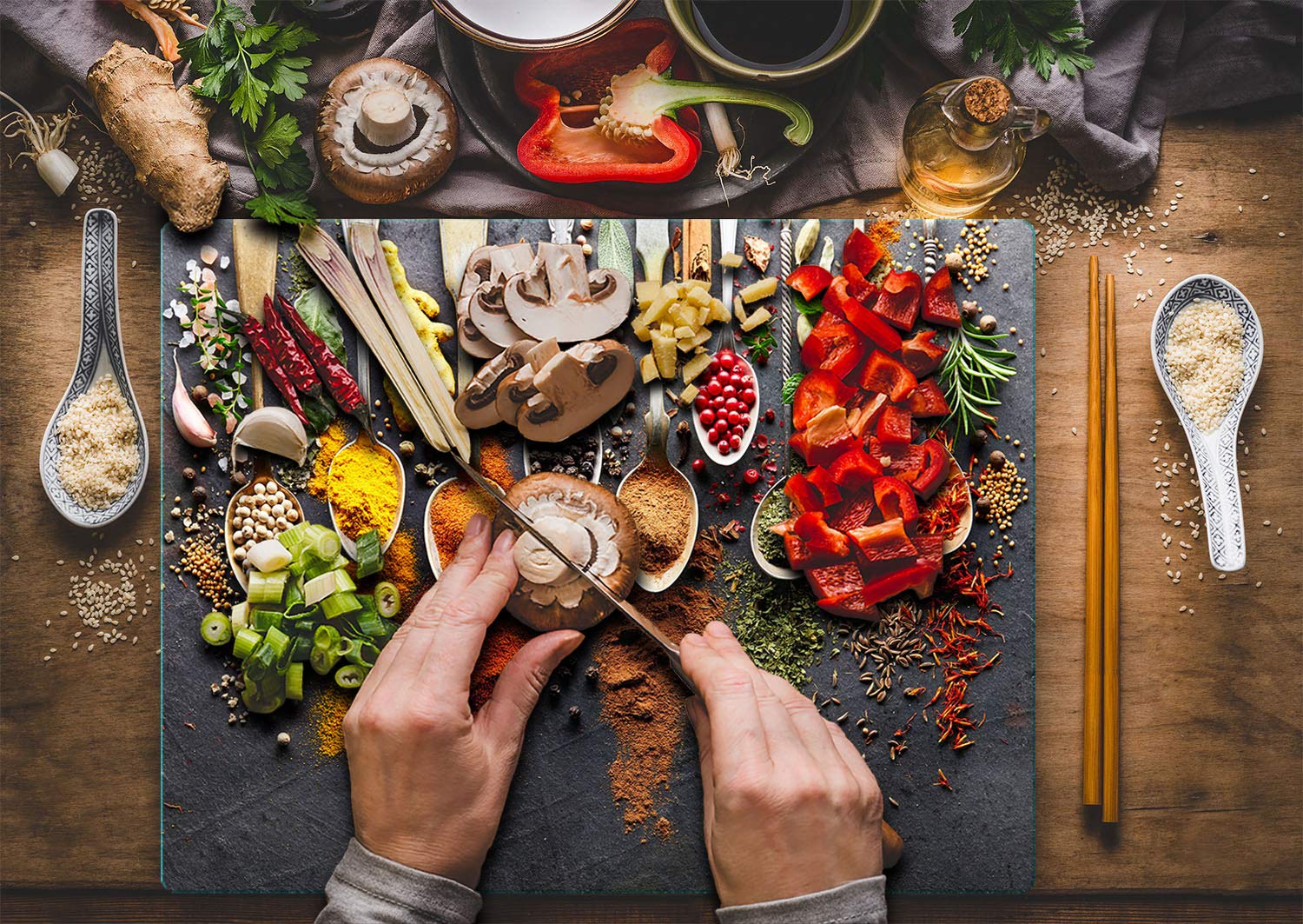 TMK – Planche à Découper en Verre Trempé 52x40cm – Plaque en Verre pour Cuisine, Durable, antidérapante, hygiénique - Cutting board Résistante aux Rayures et à la Chaleur