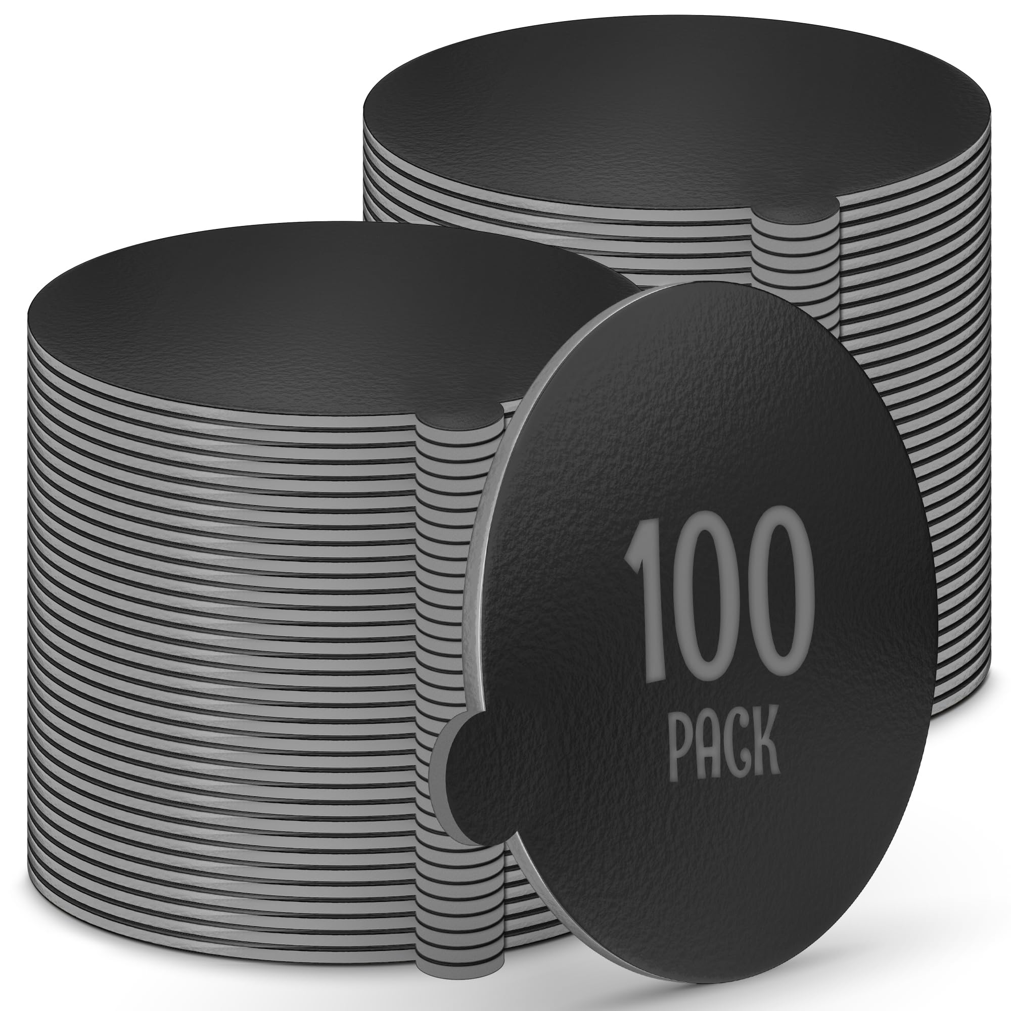 O'CREME Black Round Mini Cake Boards with Tab – 4 Inch Grease-Proof, Foil-Covered, Food Grade Cardboard for Cupcakes, Pastries, Desserts - Ideal for