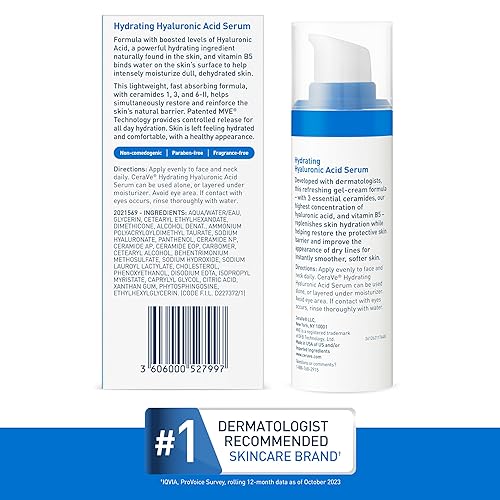 Miniatura 7 de Cerave Suero de ácido hialurónico para la cara con vitamina B5 y ceramidas suero facial hidratante para piel seca sin fragancia 1 onza