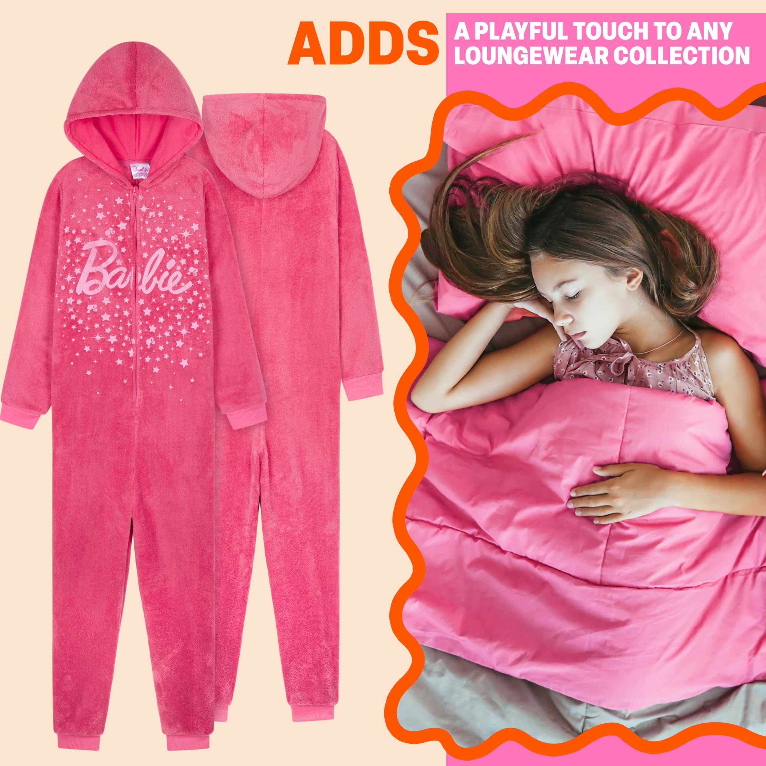 Barbie Combinaison Pyjama Fille, Pilou Pilou Enfant Polaire, Surpyjama avec Capuche - Cadeau Fille et Ado