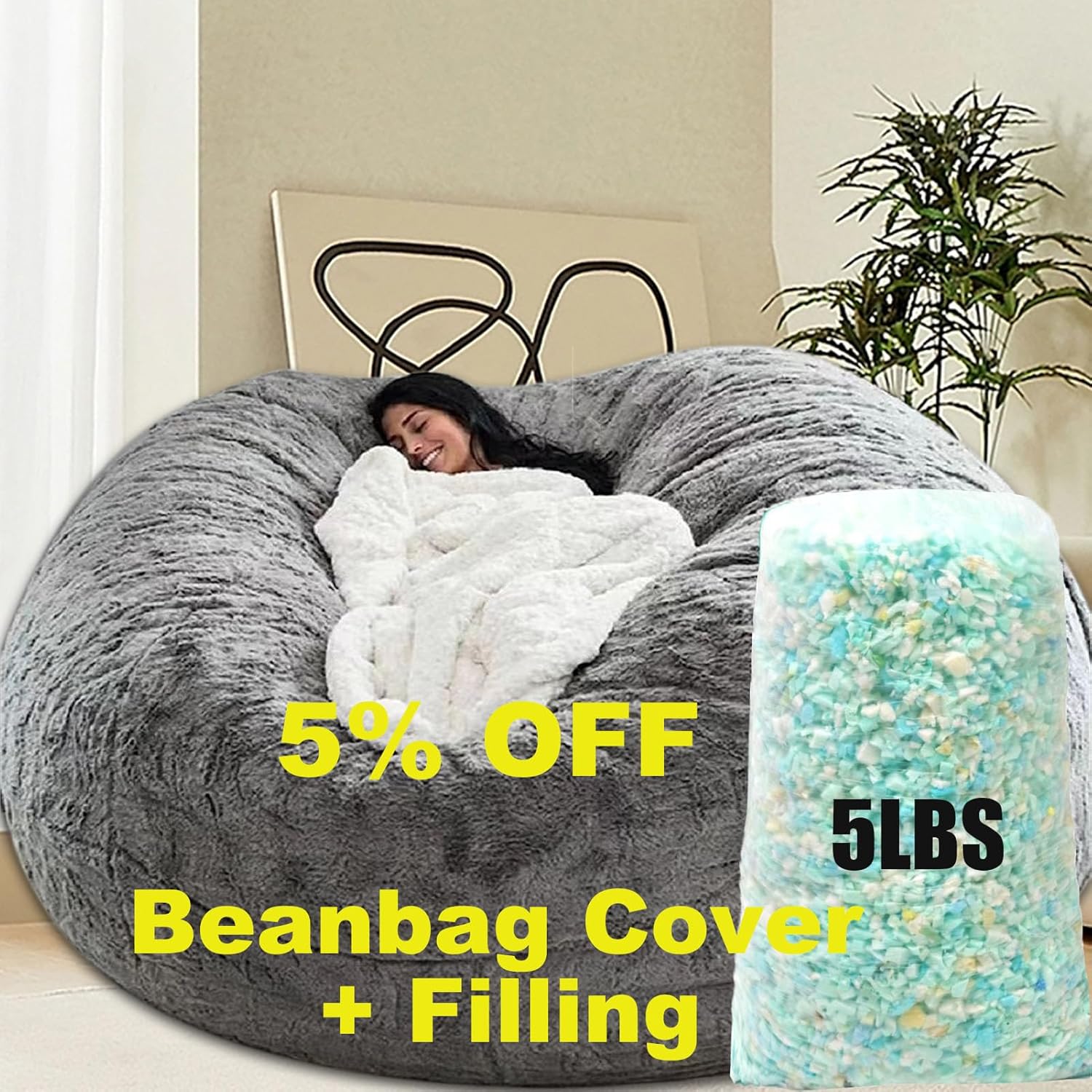 HDMLDP Bean Bag Chair for Adults Kids with 5 LBS Filling