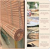 Vista 2 de Persianas de bambú natural, persianas romanas de bambú, persianas de bambú inalámbricas para ventanas, persianas enrollables de bambú retro
