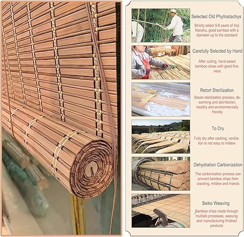 Miniatura 2 de Persianas de bambú natural, persianas romanas de bambú, persianas de bambú inalámbricas para ventanas, persianas enrollables de bambú retro para